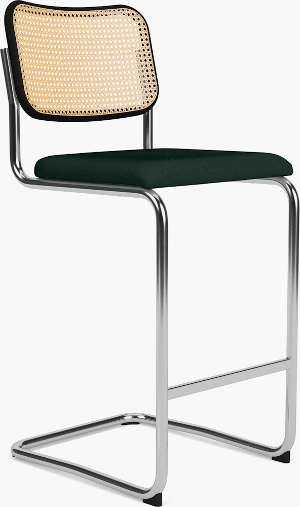 Cesca Bar Stool - Caned with Ebonized Beech Back,  Upholstered Seat,  Volo Leather,  Arbor Shade