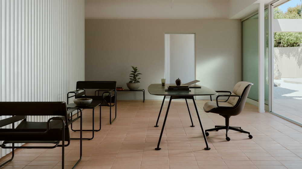 Pollock Executive Chair, Grasshopper Table, Wassily Chair, Laccio Tables