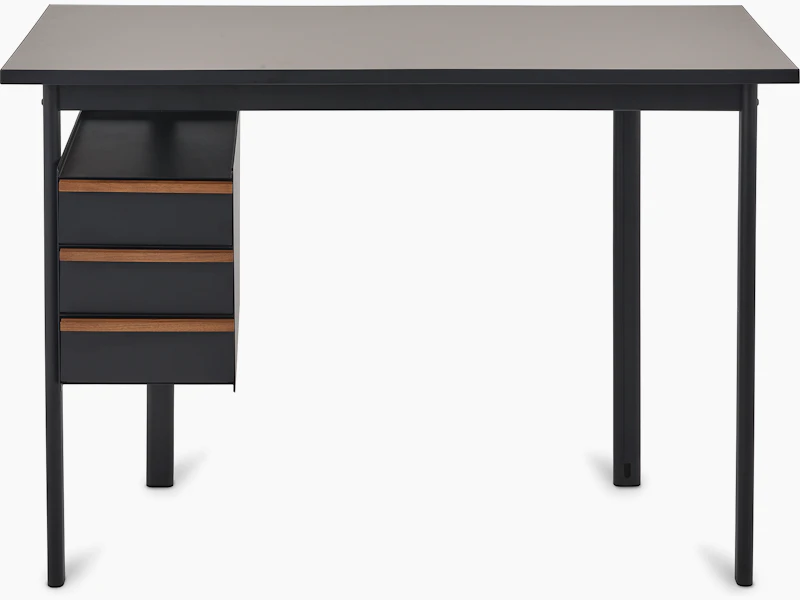 Front view of a Mode desk in black with sandstone top.
