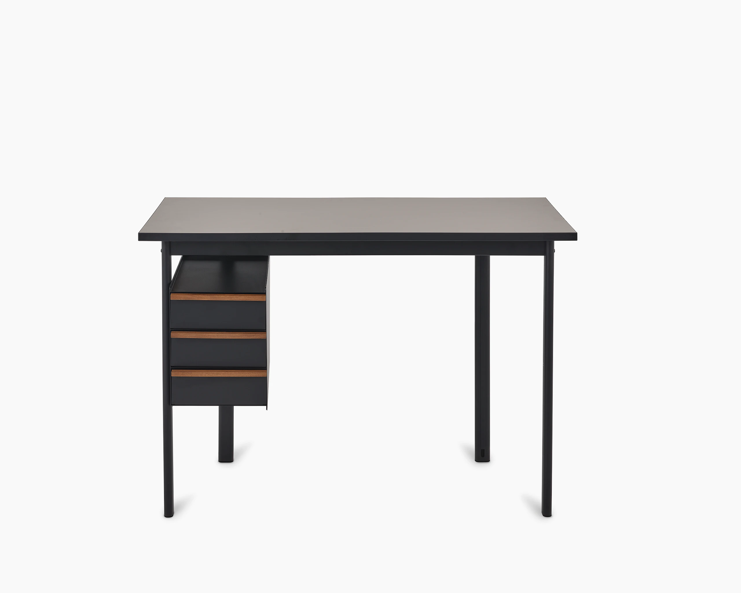Front view of a Mode desk in black with sandstone top.