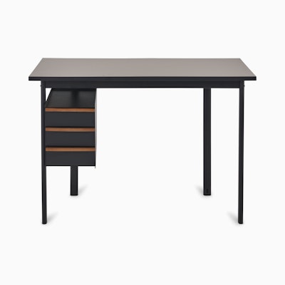 Front view of a Mode desk in black with sandstone top. Front view of a Mode desk in black with sandstone top.