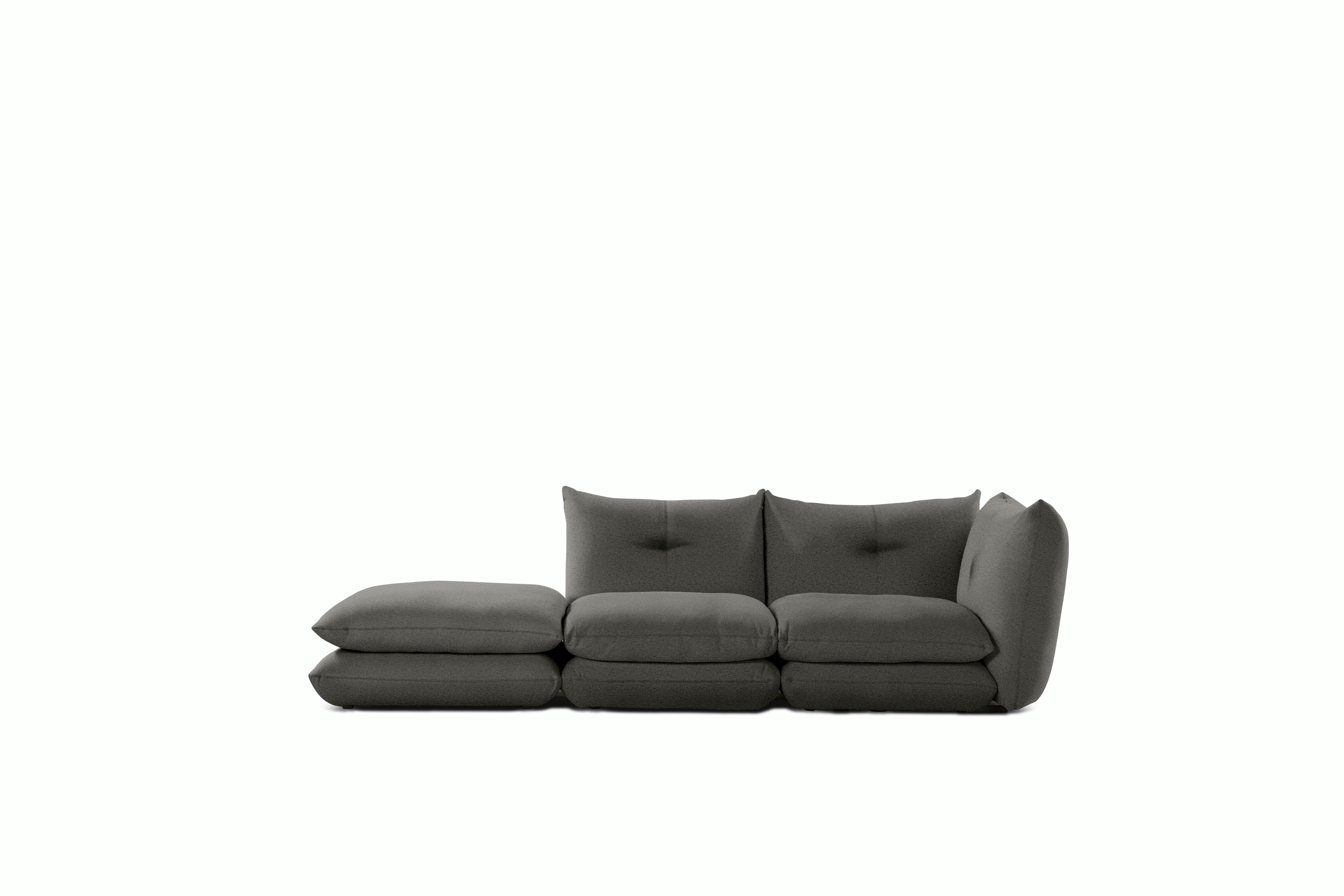 Pillo Sectional - Right Two Seater with Ottoman Standard or Deep in Puff Charcoal