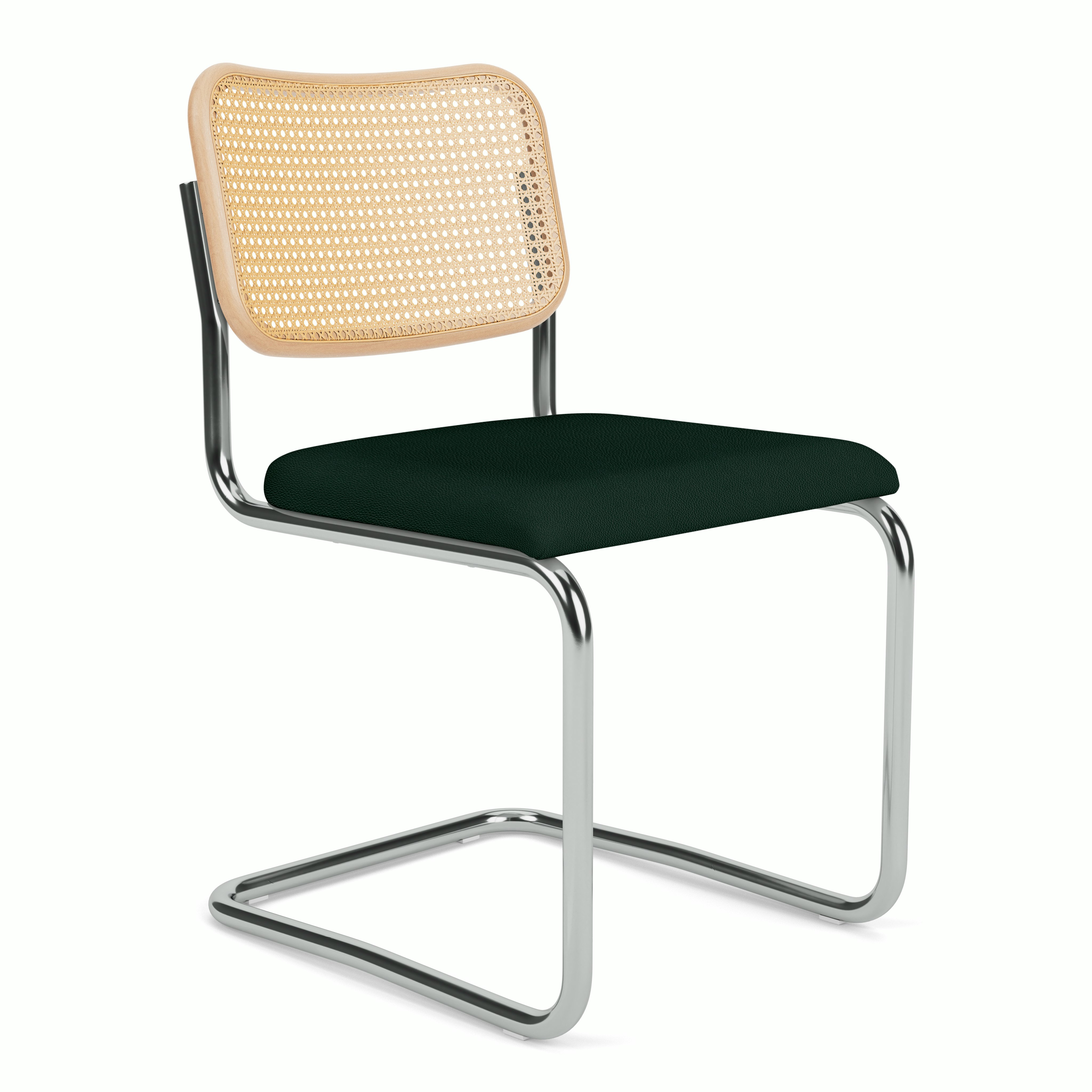 Cesca Side Chair - Caned with Natural Beech Back,  Upholstered Seat,  Volo Leather,  Arbor Shade