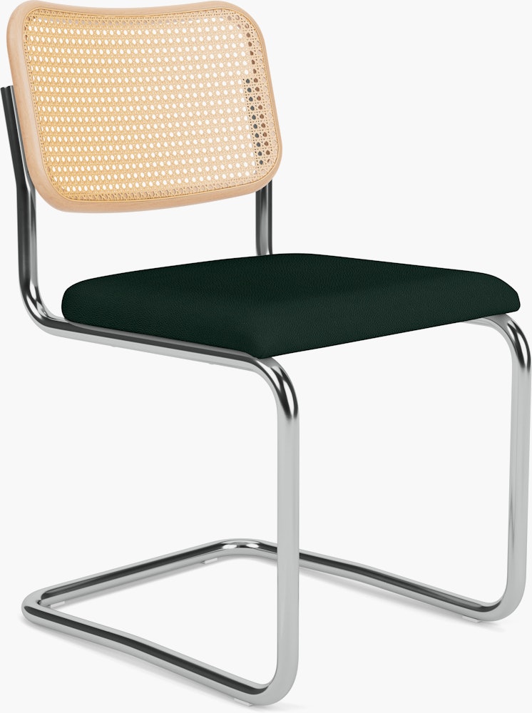 Cesca Side Chair - Caned with Natural Beech Back,  Upholstered Seat,  Volo Leather,  Arbor Shade