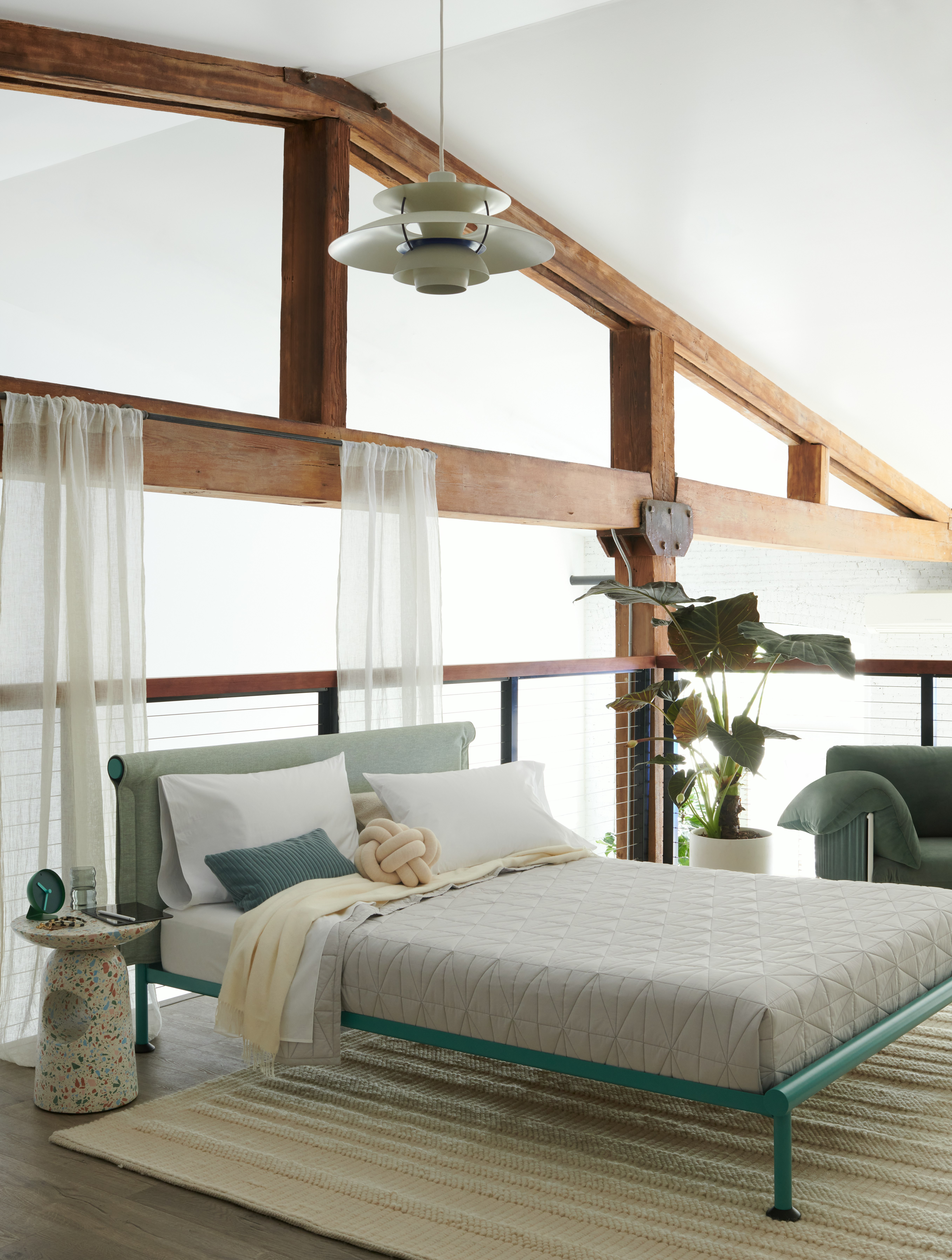 Tamoto Bed, Hew Table Terrazzo, PH5 Pendant Lamp and Alva Chair