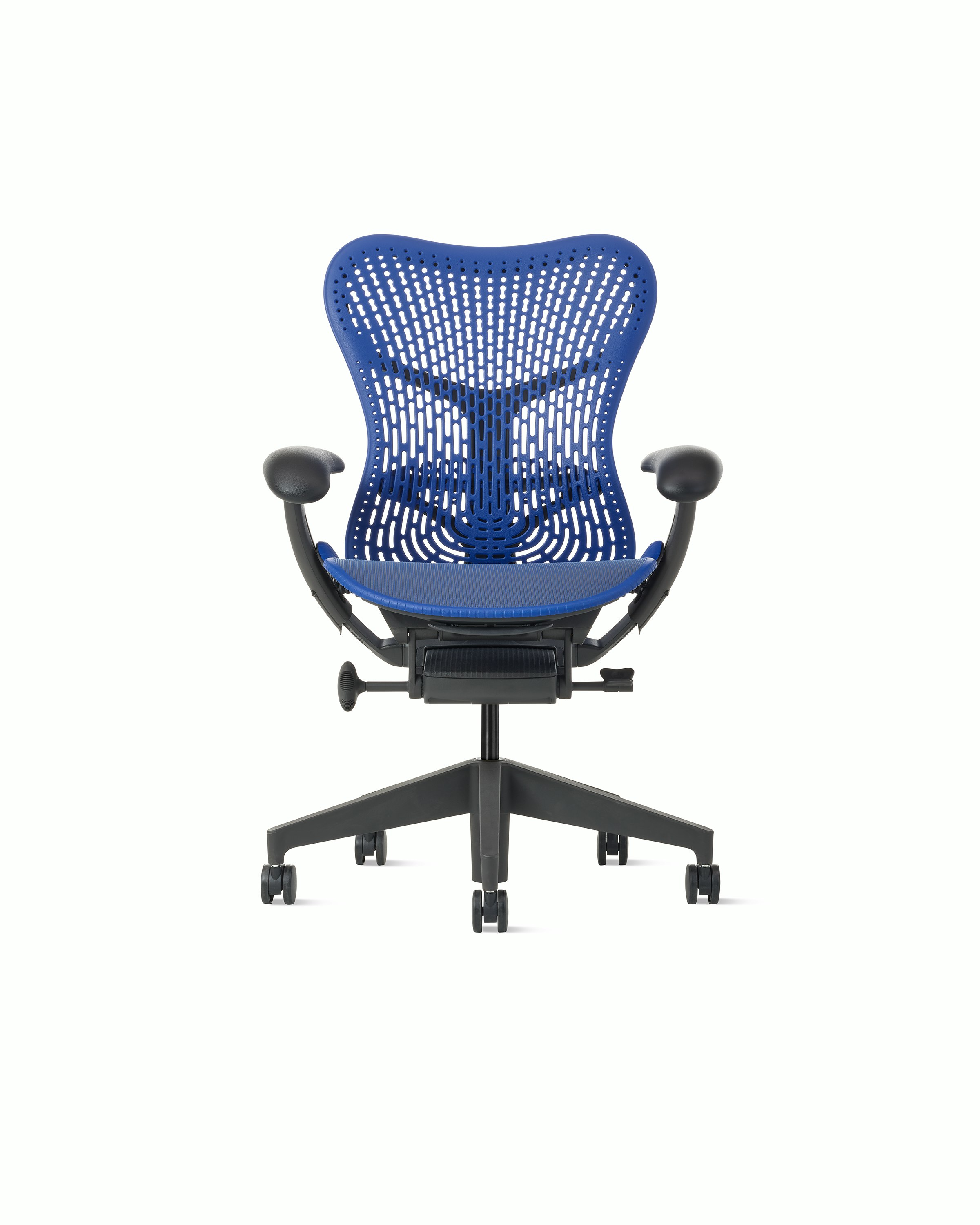 Front view of a Mirra 2 chair with a Triflex back in ultramarine blue.