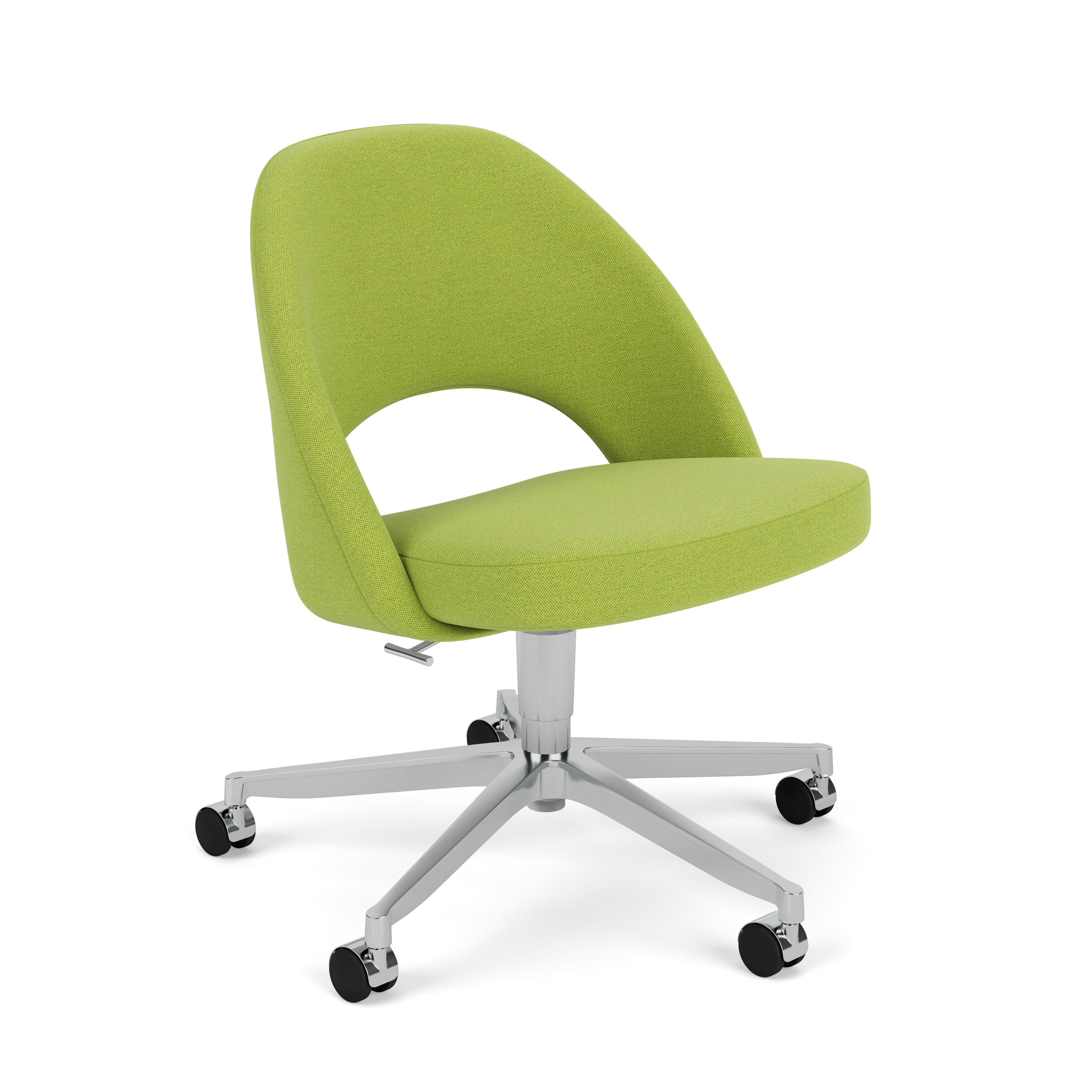 Saarinen Executive Office Side Chair, Hourglass, Spring, Polished Aluminum, Hard Casters