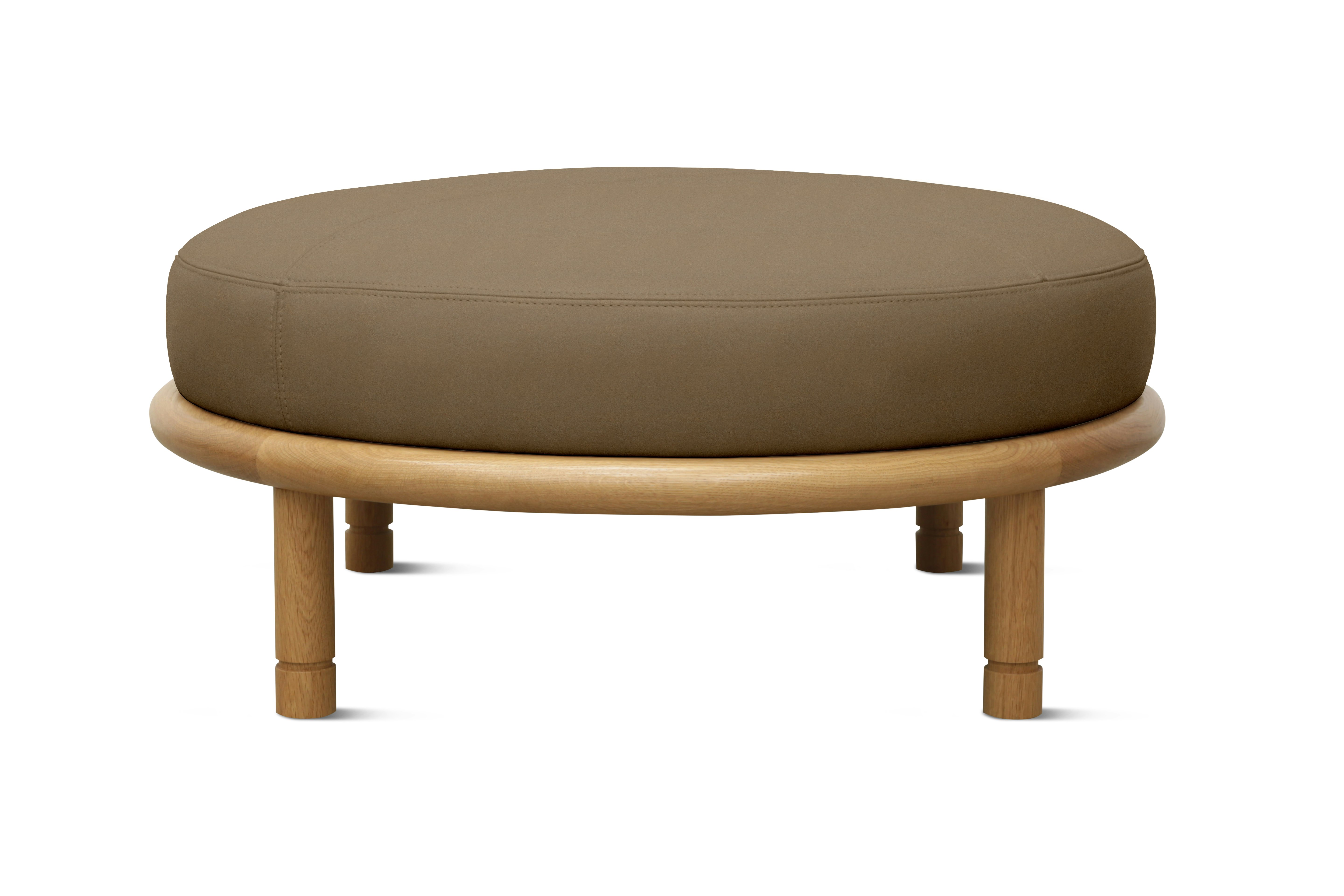 Moreno Ottoman - Round,  Marquis Velvet,  Cocoa,  Oak