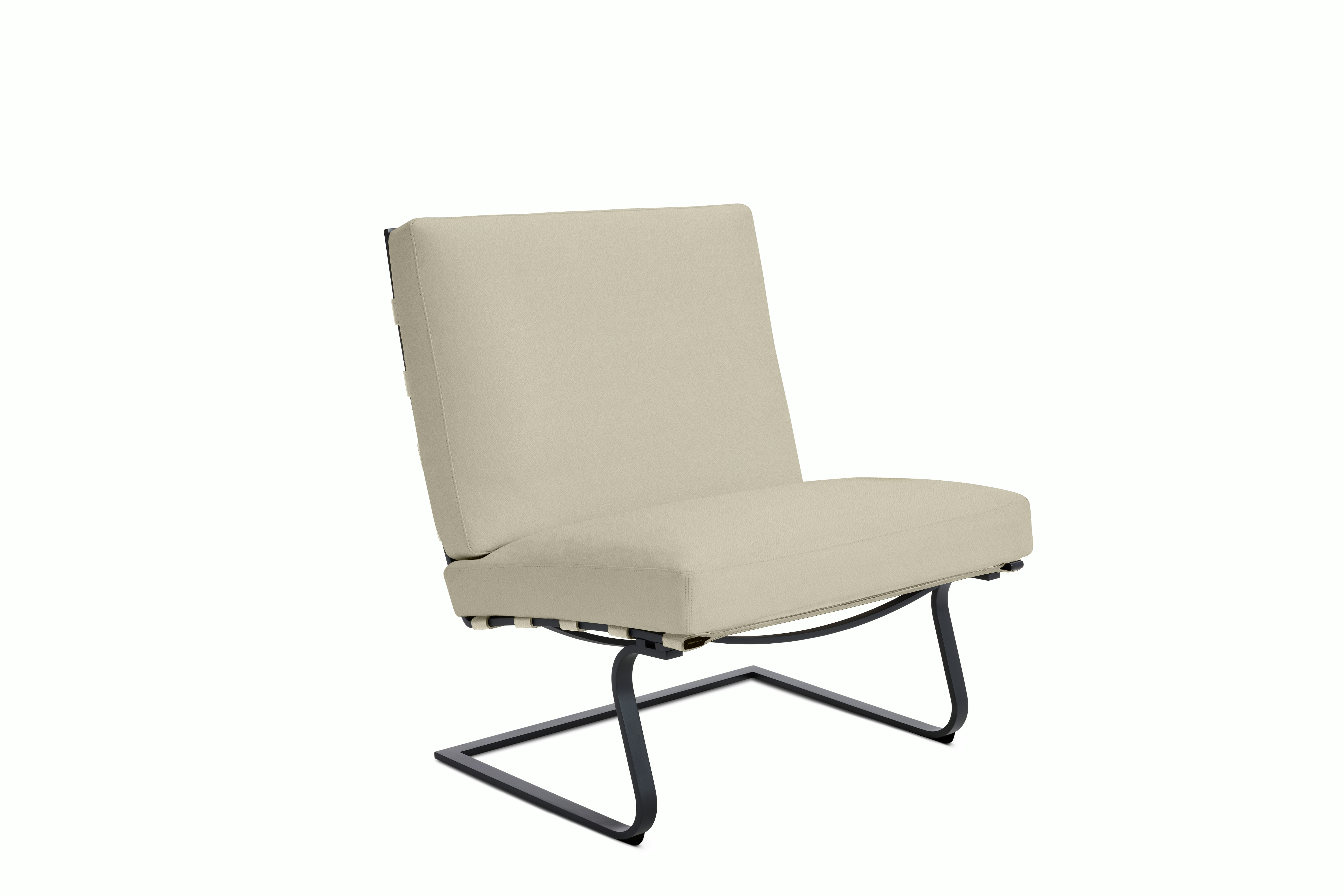 Tugendhat Chair in Volo Leather,  Parchment with belting in Volo Leather,  Parchment and black frame