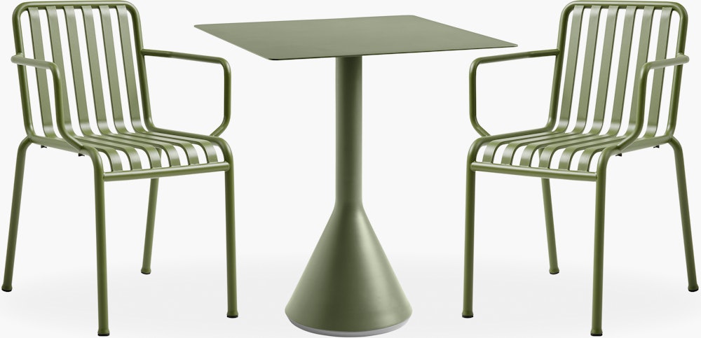 Palissade Cafe Set - Cone Table Square and 2 Armchairs