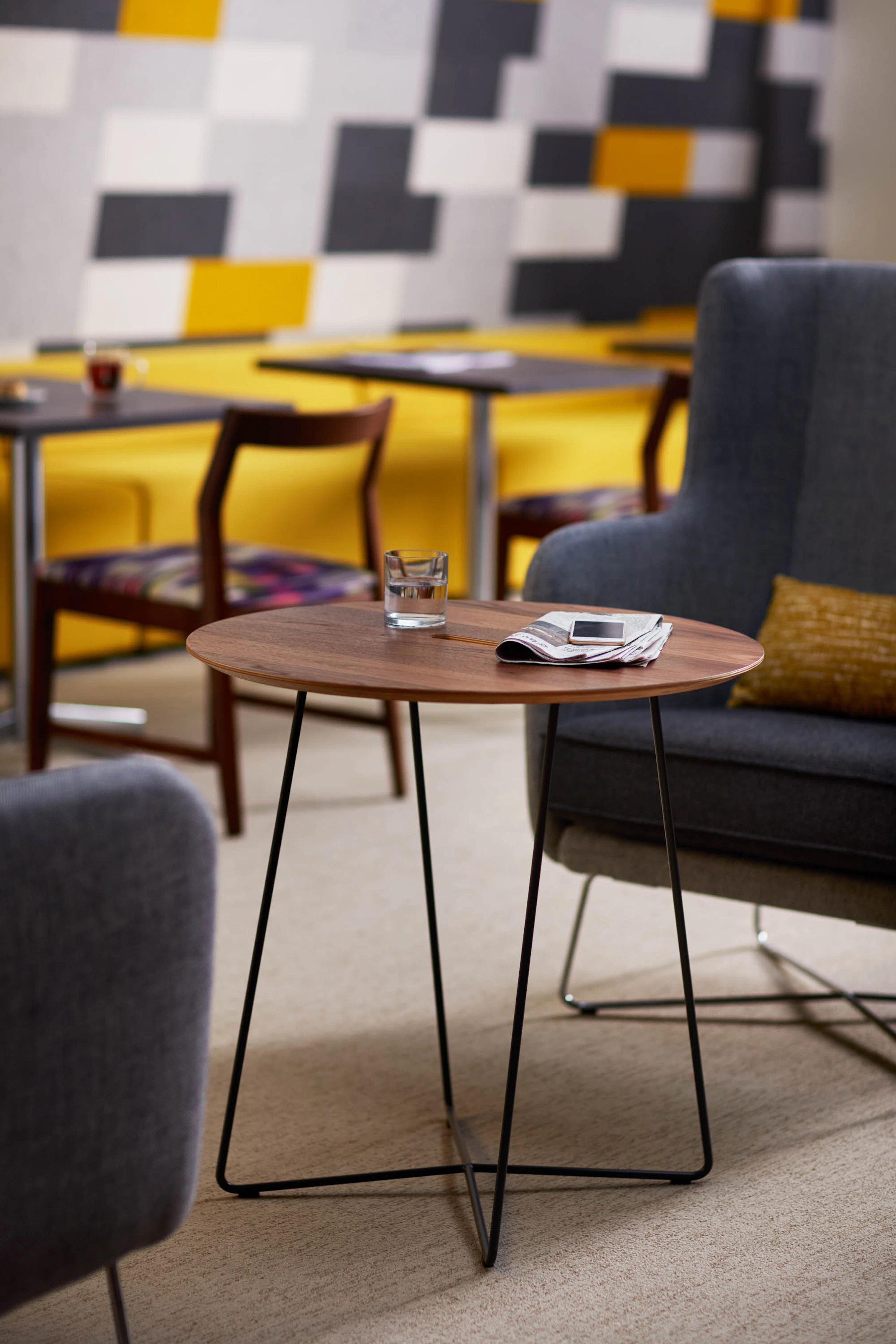 Rockwell Unscripted Highback Lounge Chair Occasional Café Table