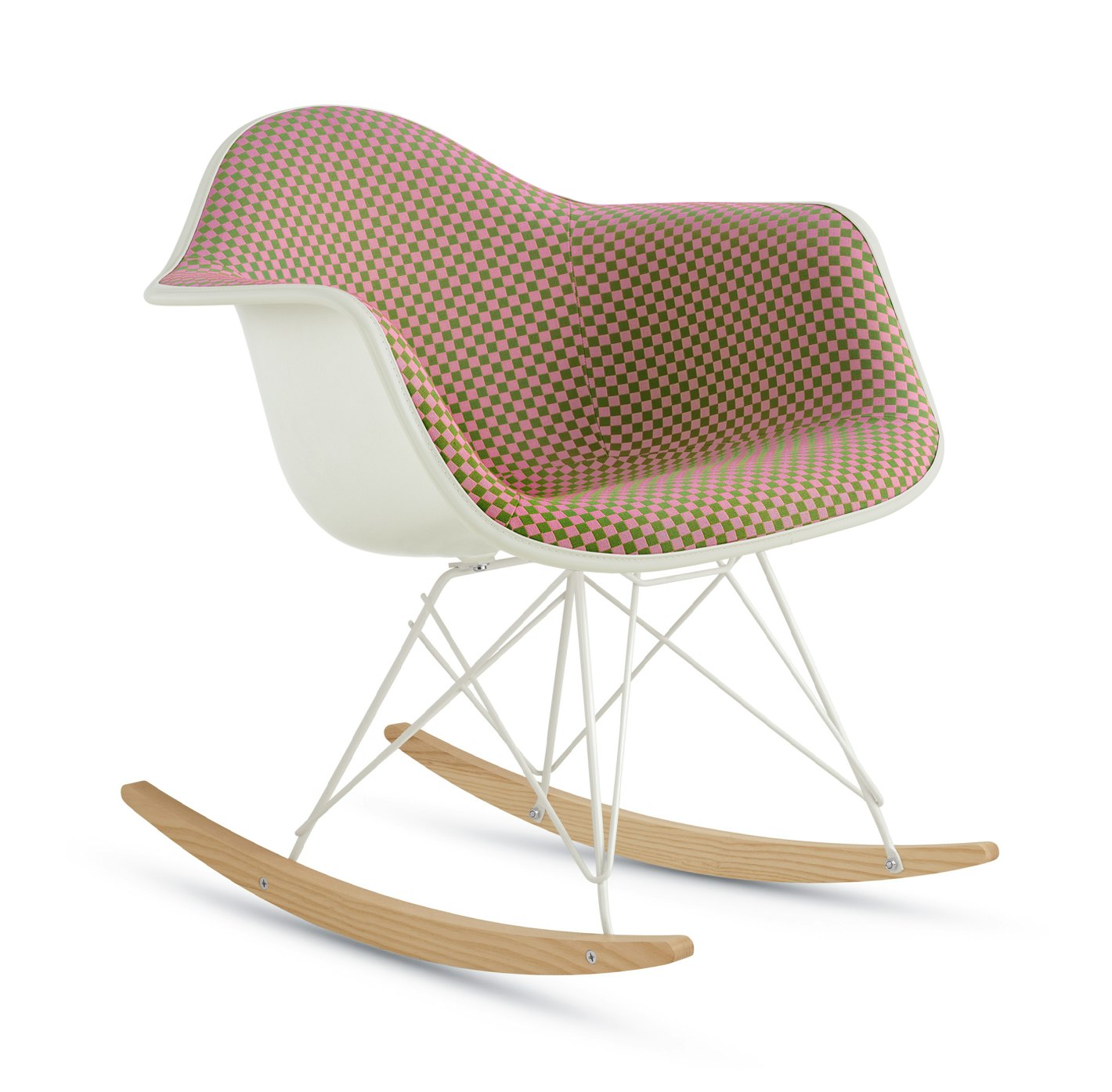 Eames Upholstered Molded Plastic Armchair, Rocker Base