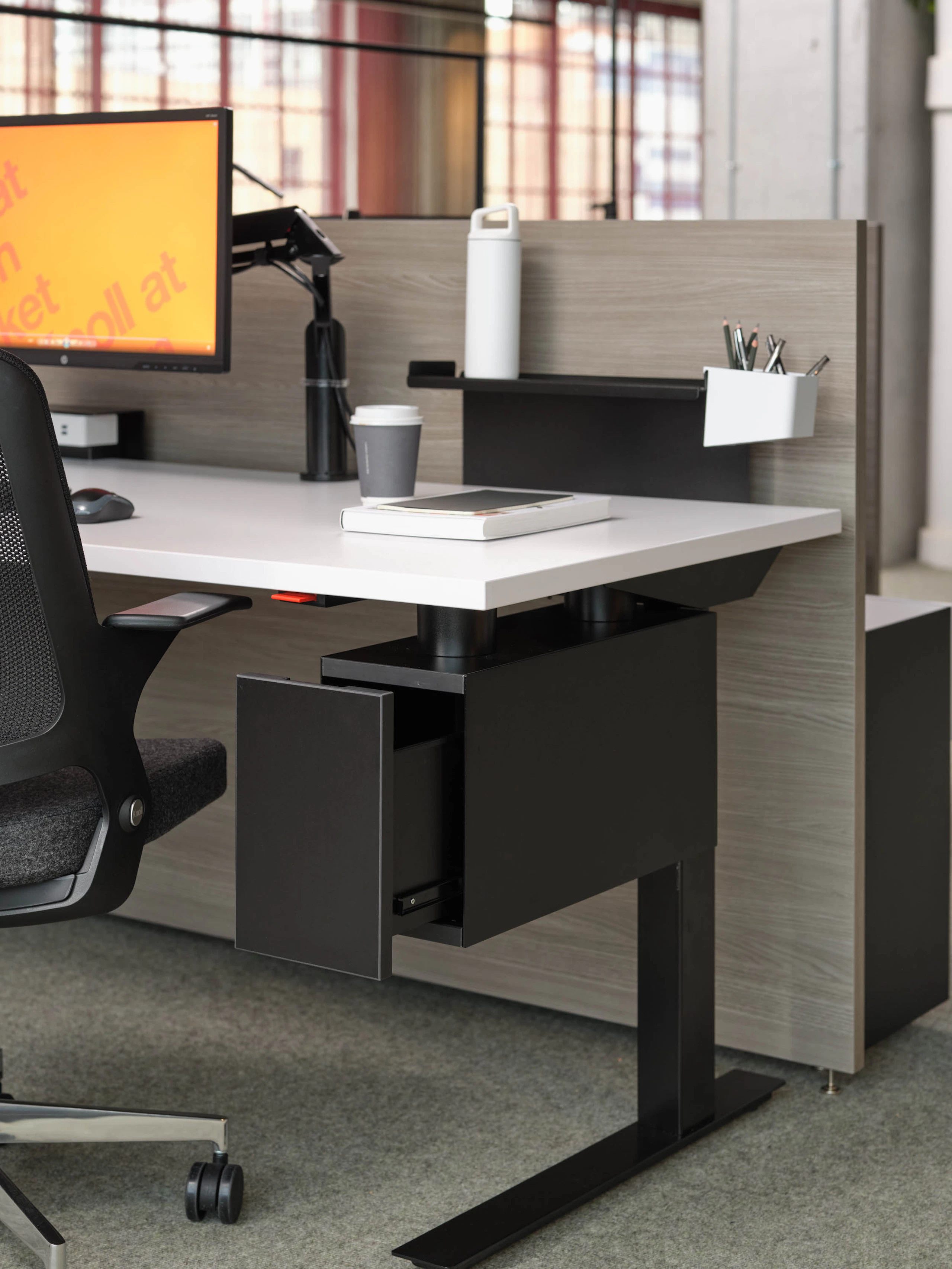 antenna workspaces hybrid storage suspended workstation desktop shelf cup