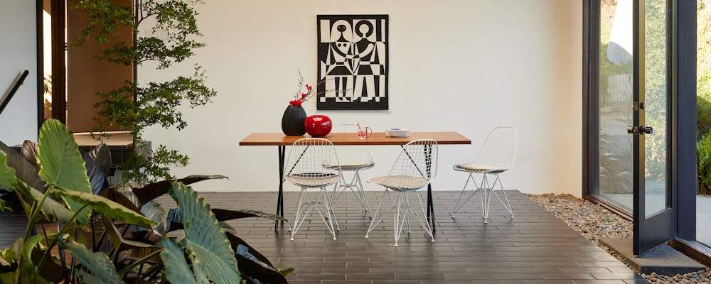 Nelson X-Leg Table, Eames Wire Chair, and Girard Environmental Enrichment Panel - Black & White