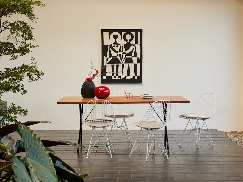 Nelson X-Leg Table,  Eames Wire Chair,  and Girard Environmental Enrichment Panel - Black & White