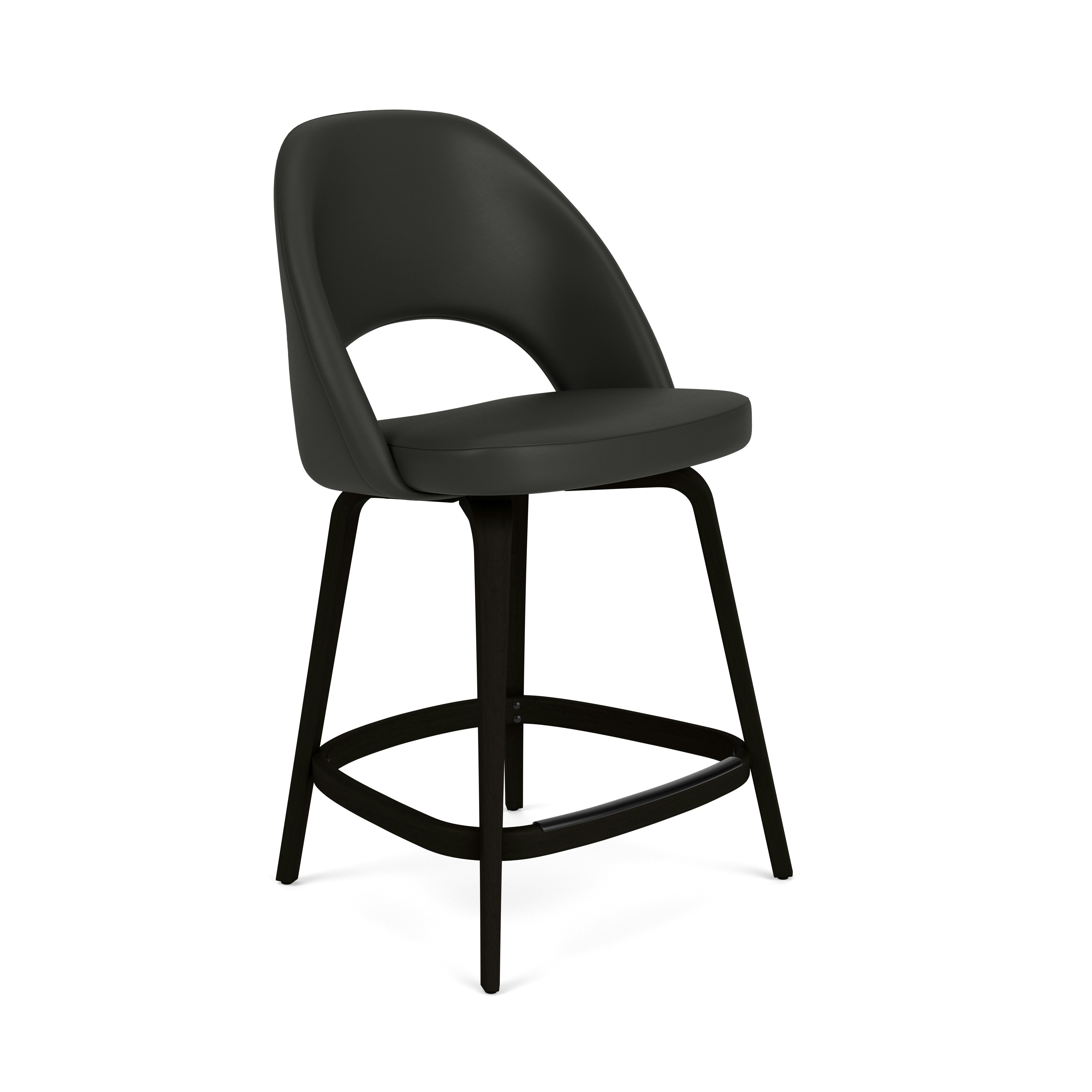 Saarinen Executive Stool - Counter Height, Acqua Leather, Black, Ebonized Walnut