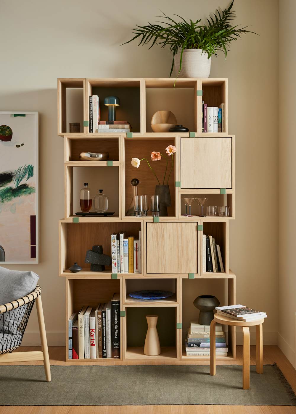 Stacked Storage System in a living room setting