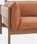 A close up view of the frame,  arm, back and seat cushions of the Arbour Sofa.