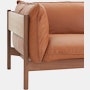 A close up view of the frame,  arm, back and seat cushions of the Arbour Sofa.