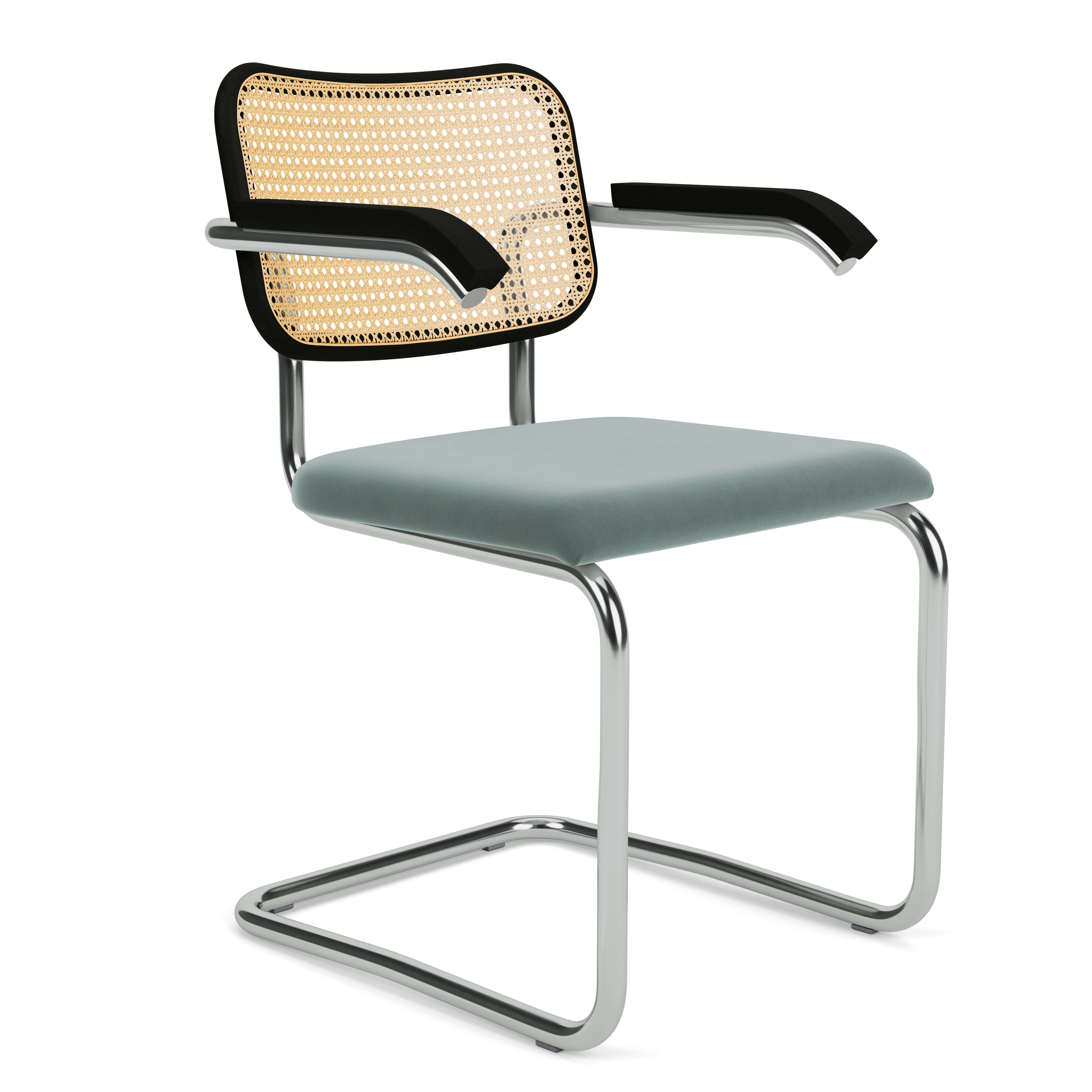 Cesca Armchair, Caned \ Ebonized Beach Back, Upholstered Seat, Knoll Velvet, Swan