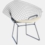 Bertoia Diamond Chair,  Black Frame,  Blue Base,  Ultrasuede,  Cement