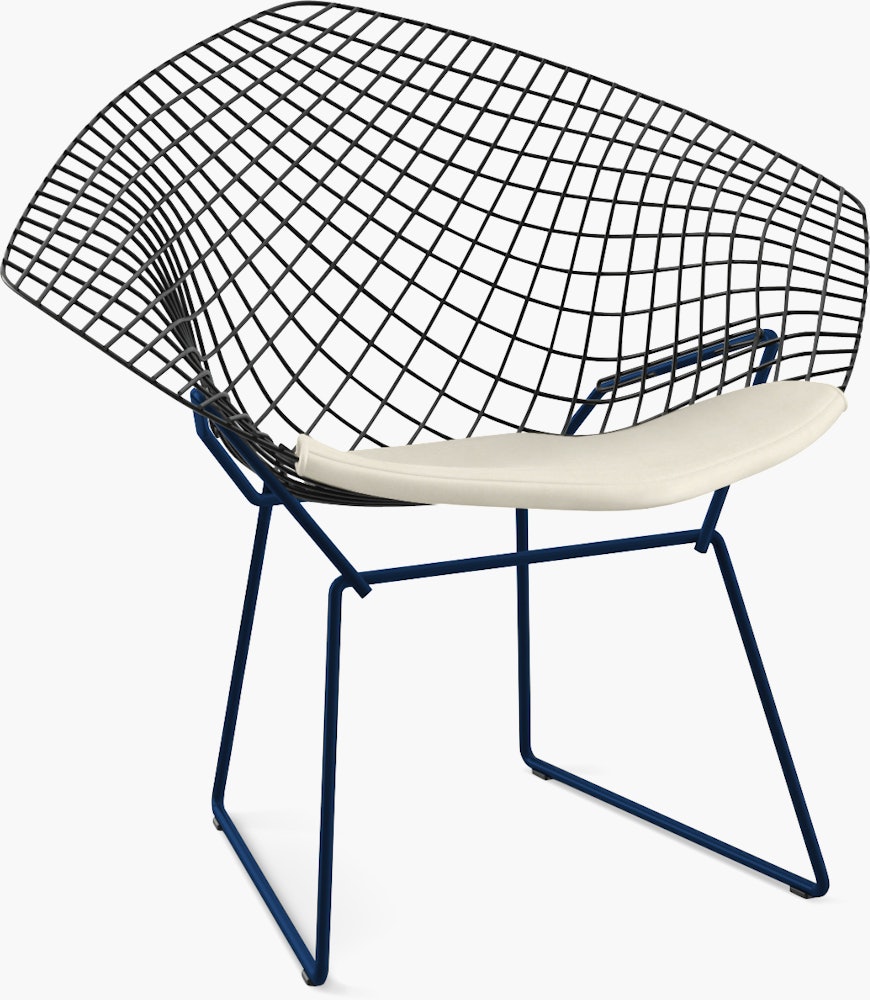 Bertoia Diamond Chair,  Black Frame,  Blue Base,  Ultrasuede,  Cement