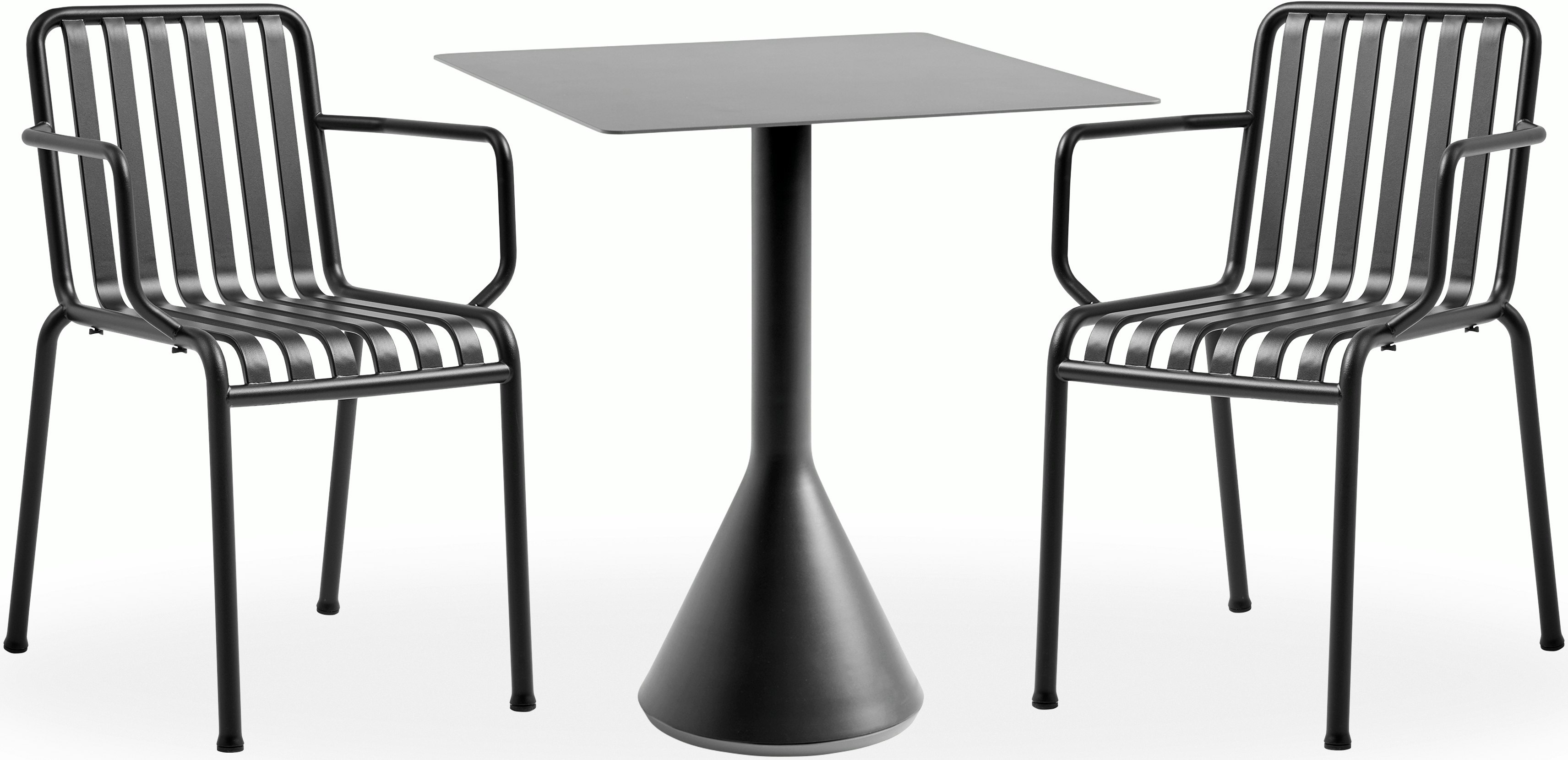 Palissade Cafe Set - Cone Table Square and 2 Armchairs
