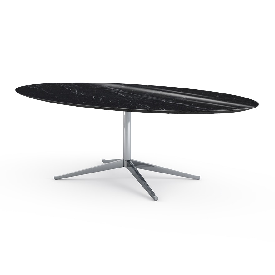 Florence Knoll Table Desk - Oval, 96", Polished Nero Marquina, Polished Chrome