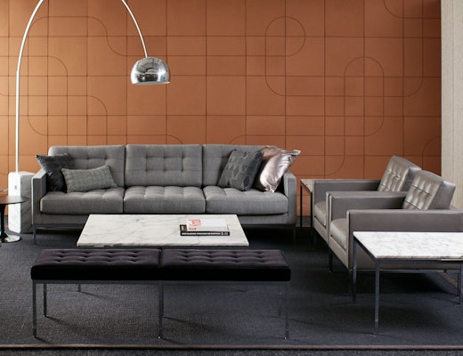 Florence Knoll Relaxed Collection neocon showroom 2017 florence knoll relaxed lounge chair relaxed sofa relaxed settee florence knoll end and coffee tables saarinen side tables spinnybeck beller collection