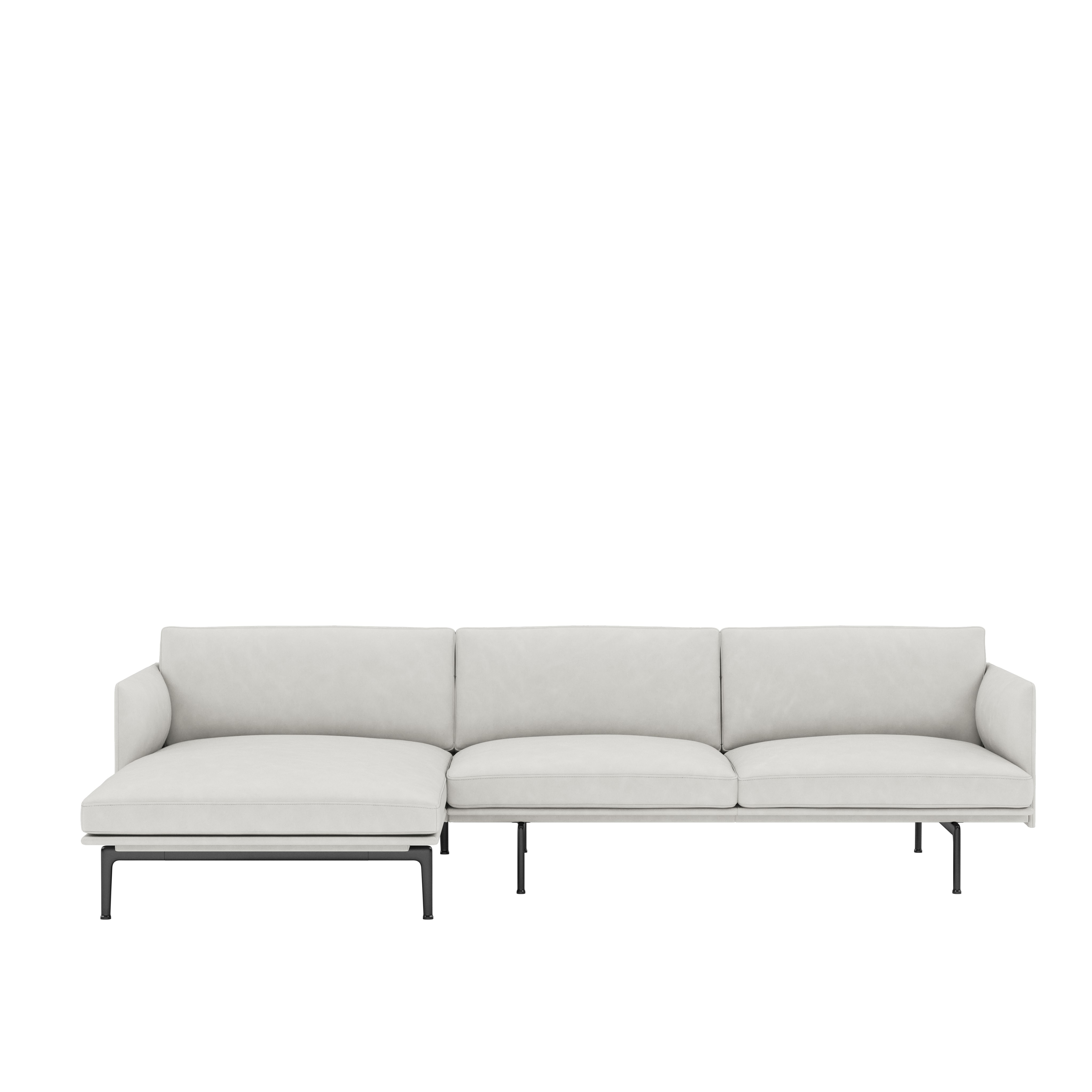 Outline Chaise Lounge,  Left\BASE: Black\LEATHER: Allure Leather (T)\COL: Ivory