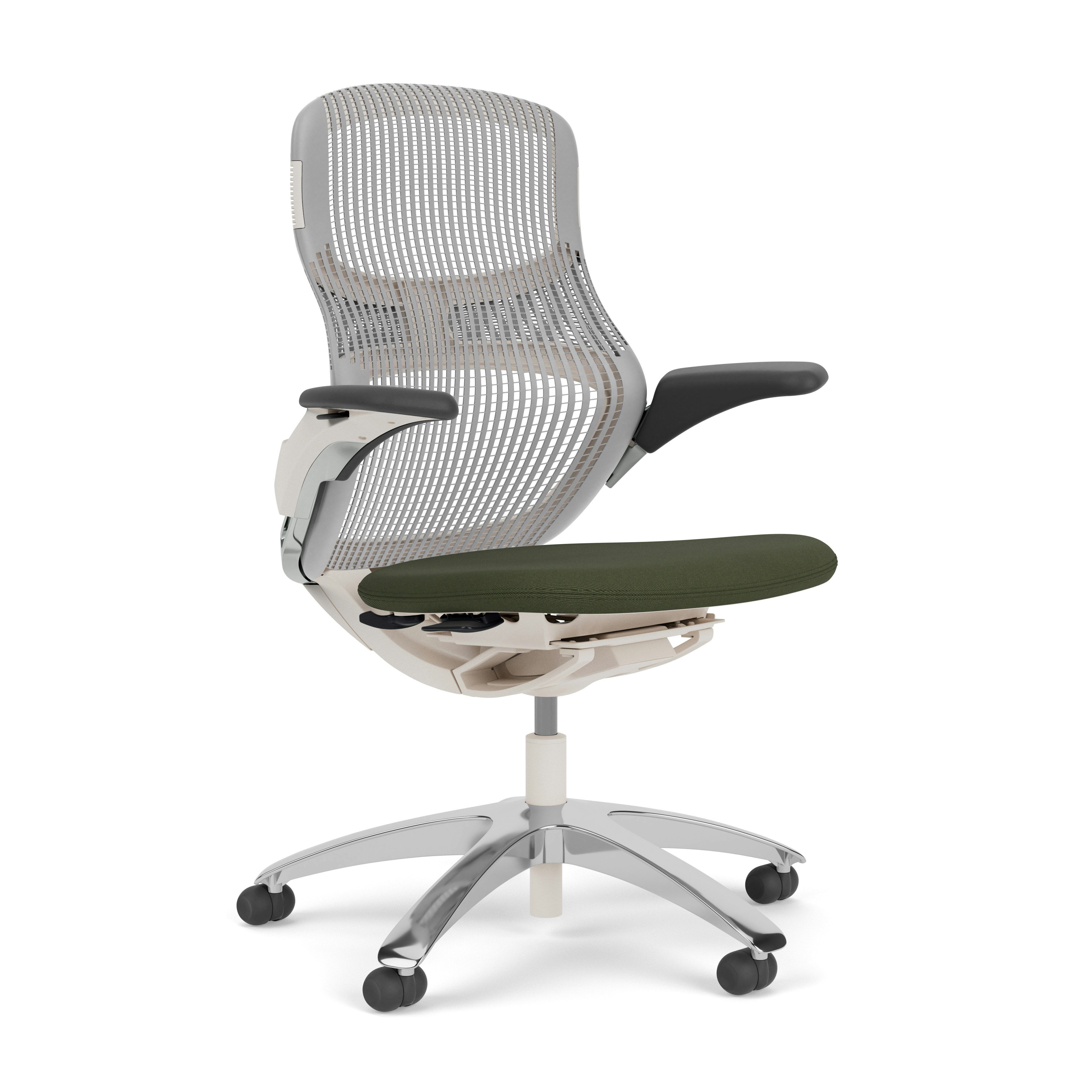 Generation Chair - Light, Height Adjustable, Pebble, Generation, Olive, Polished Aluminum, Hard Wheel