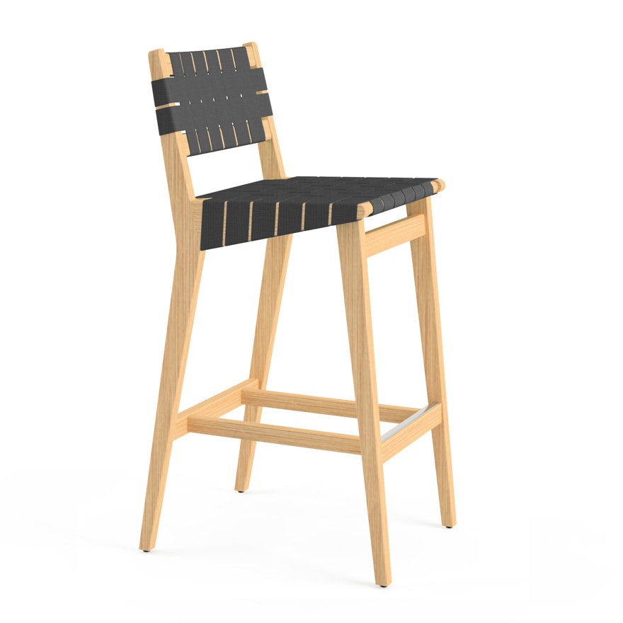 Risom Stool - Bar Height, Maple, Polished Aluminum, Dark Grey Cotton