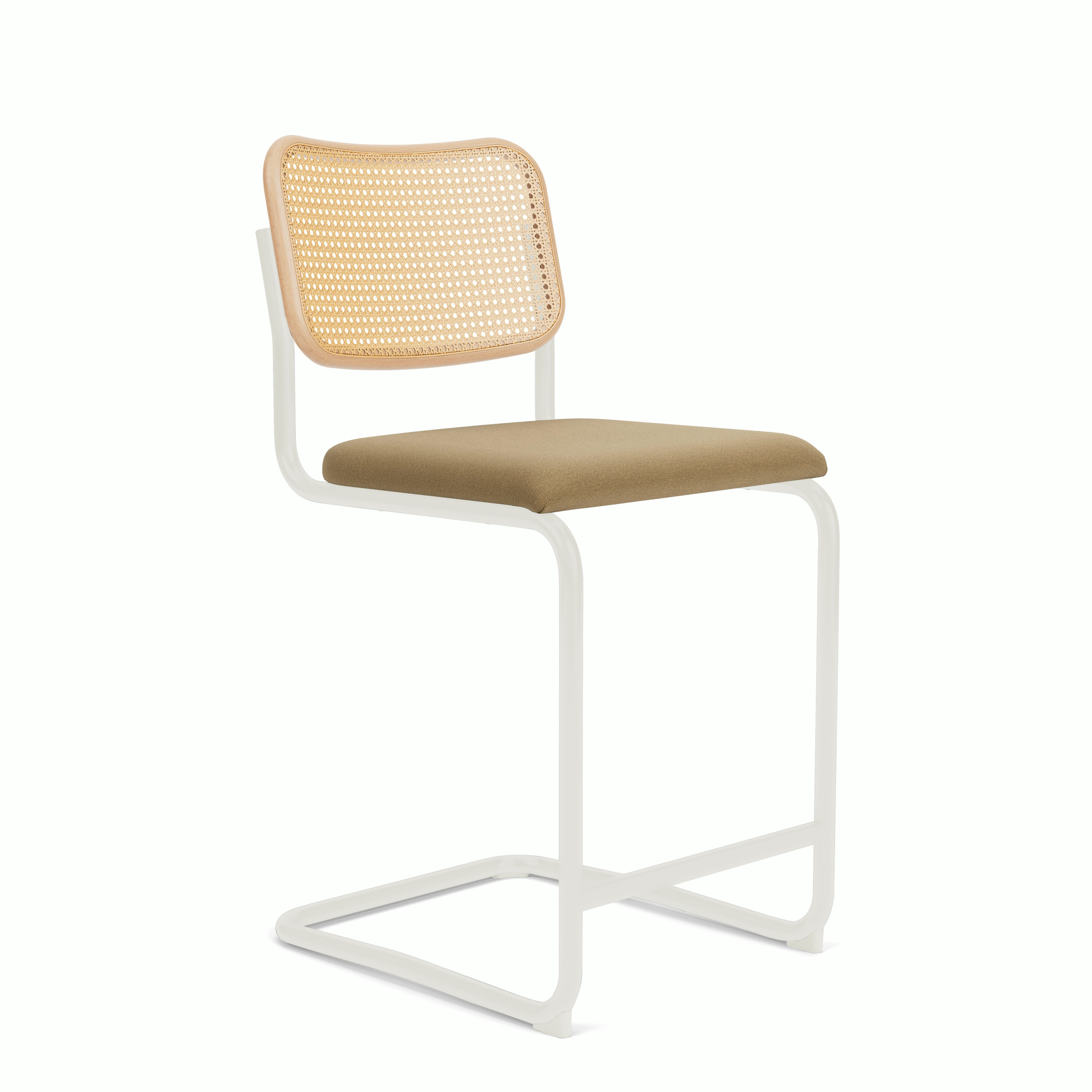 Cesca Upholstered Stool - Natural Beech,  Counter Height ,  Seat Pad,  hourglass,  latte,  white frame