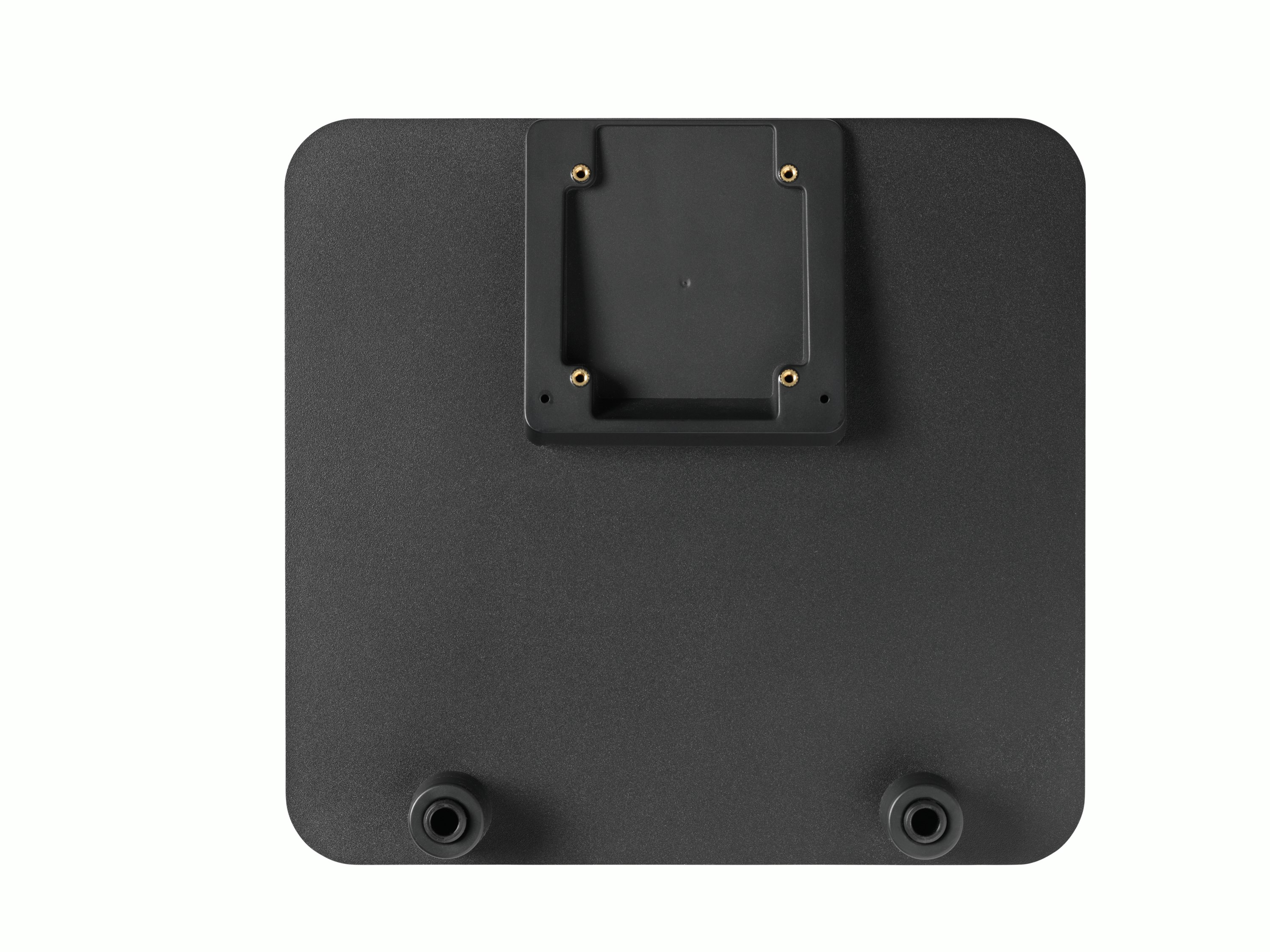 The back of a Lima Laptop Mount with a component to attach to a monitor arm and cable management points.
