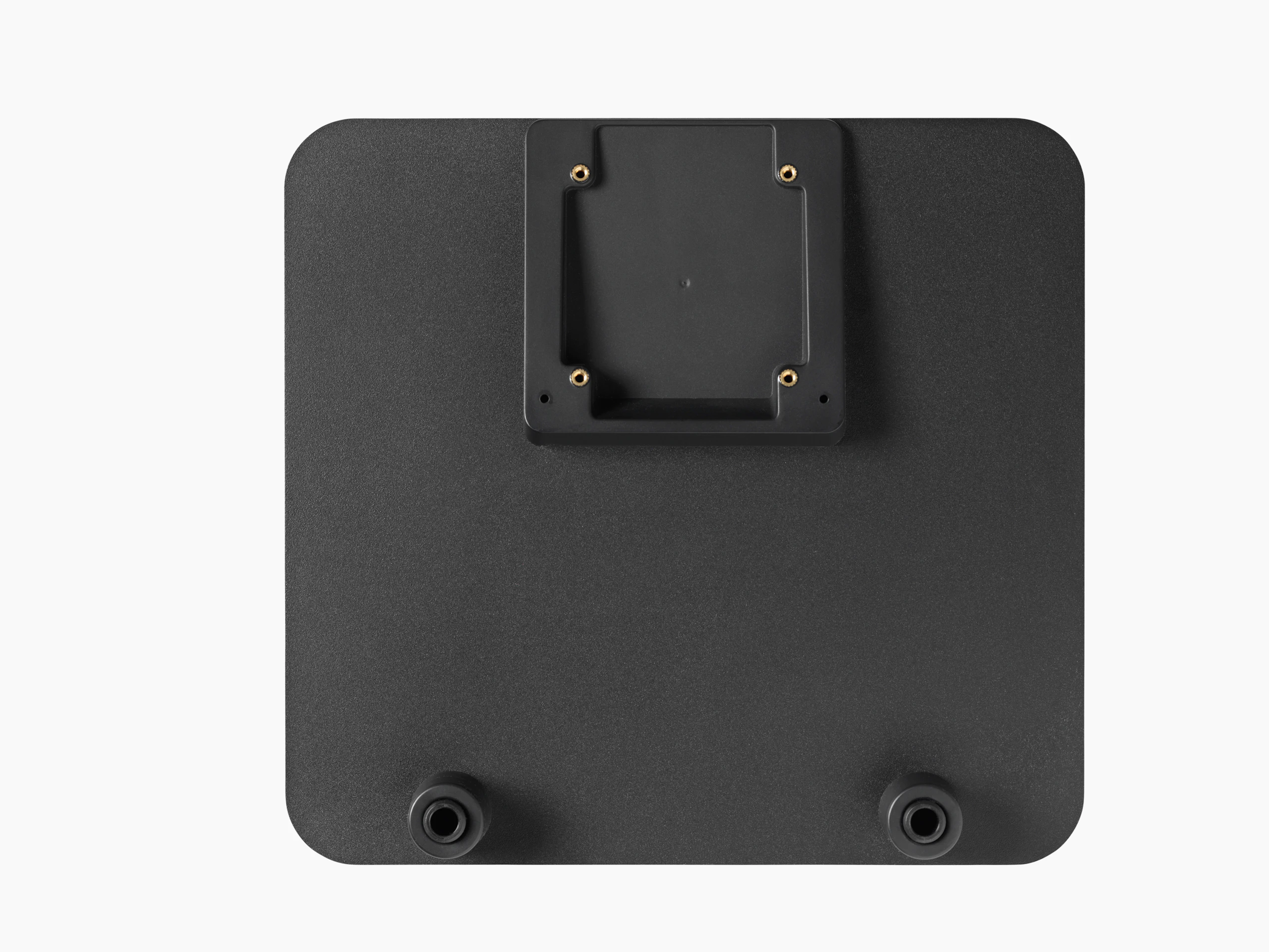 The back of a Lima Laptop Mount with a component to attach to a monitor arm and cable management points.