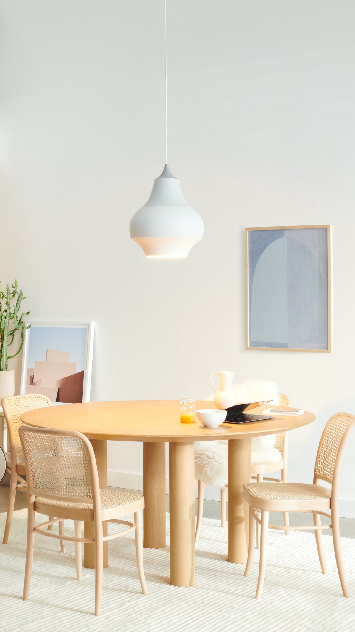Earth Table, Hoffman Dining Chairs and Cirque Pendant