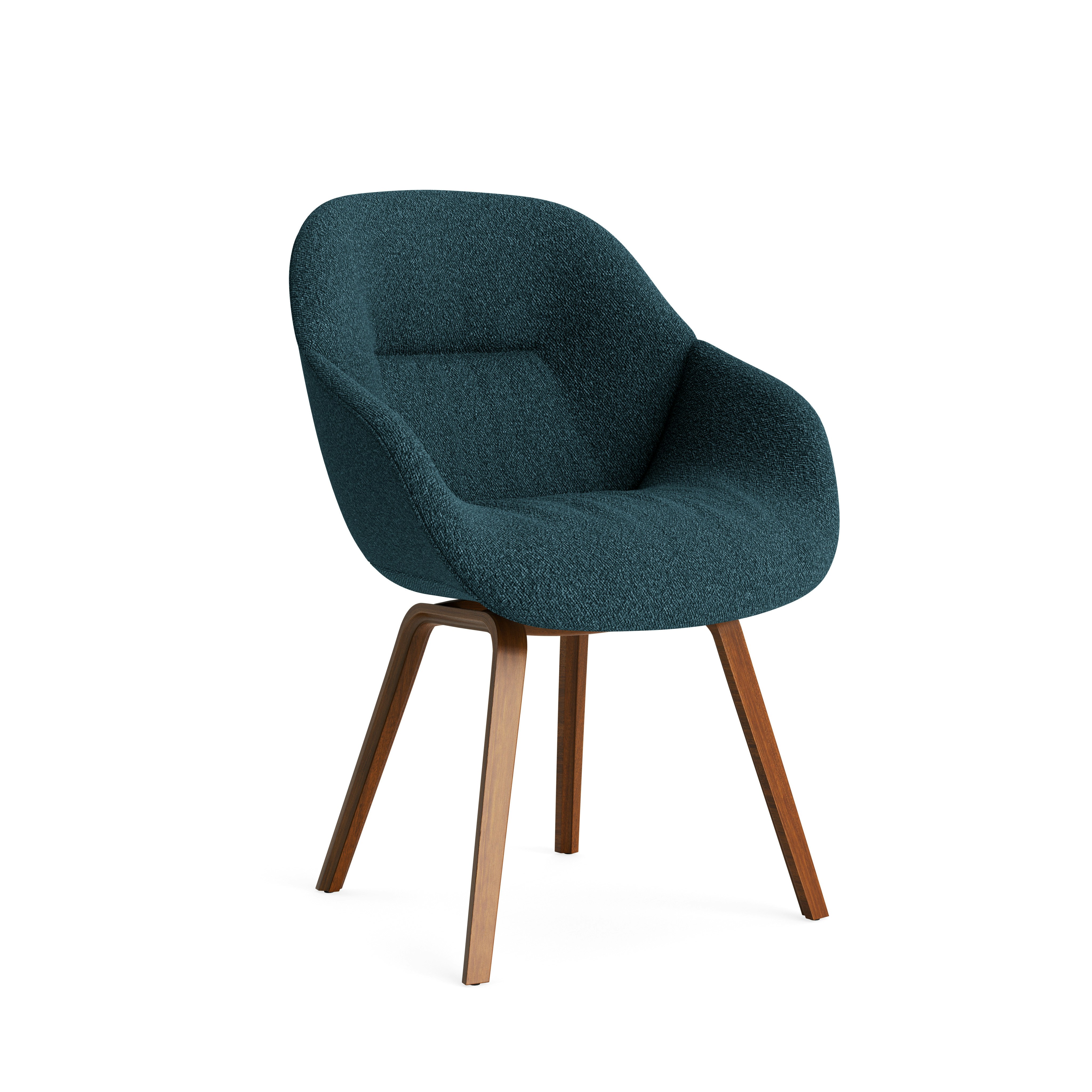 A front angle view of the AAC 123 Soft About A Chair Upholstered Armchair with a wood base.