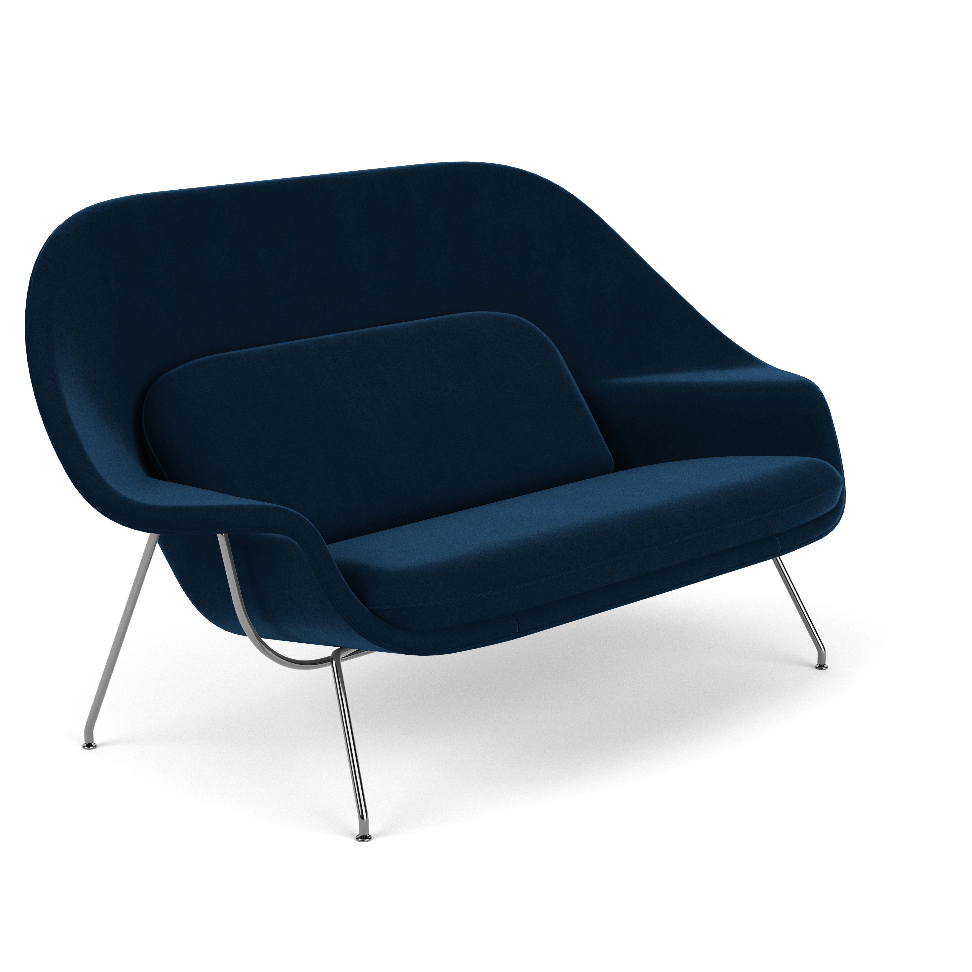 Womb Settee - Knoll Velvet,  Aviator,  Chrome