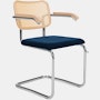 Cesca Armchair, Caned \ Natural Beech Back, Upholstered Seat, Knoll Velvet, Aviator