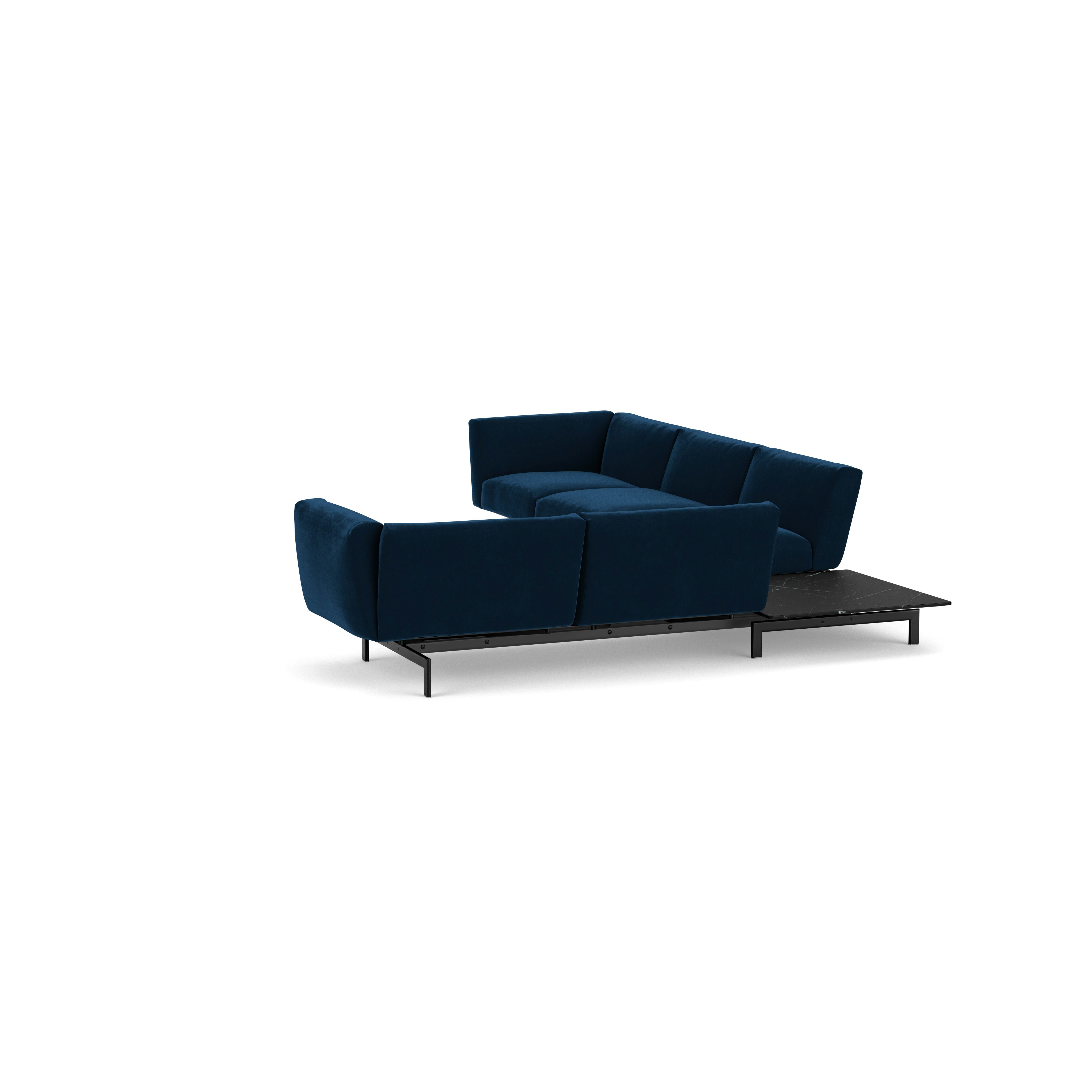 Avio Sectional with Table - Five Seater,Left, Knoll Velvet, Aviator, Black, Satin Nero Marquina