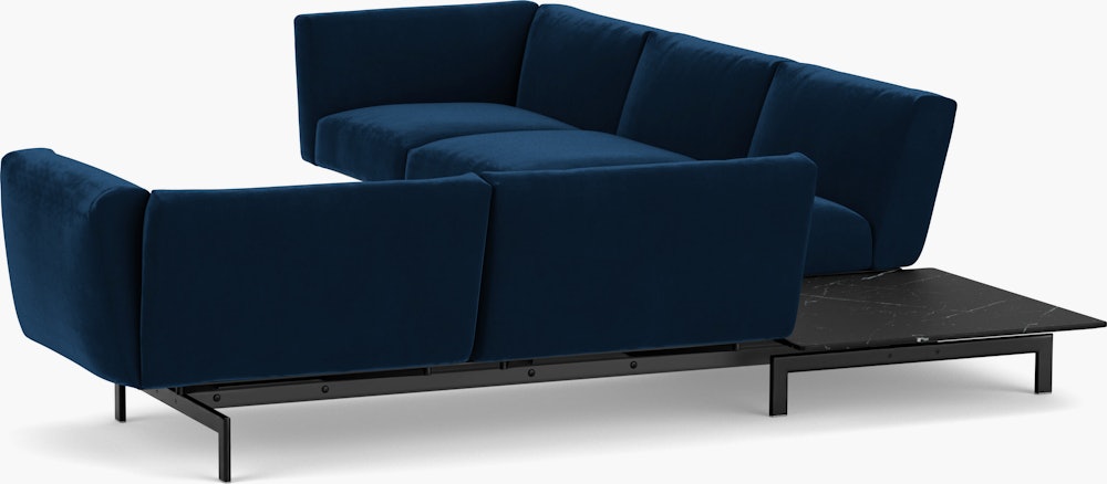 Avio Sectional with Table - Five Seater,Left, Knoll Velvet, Aviator, Black, Satin Nero Marquina