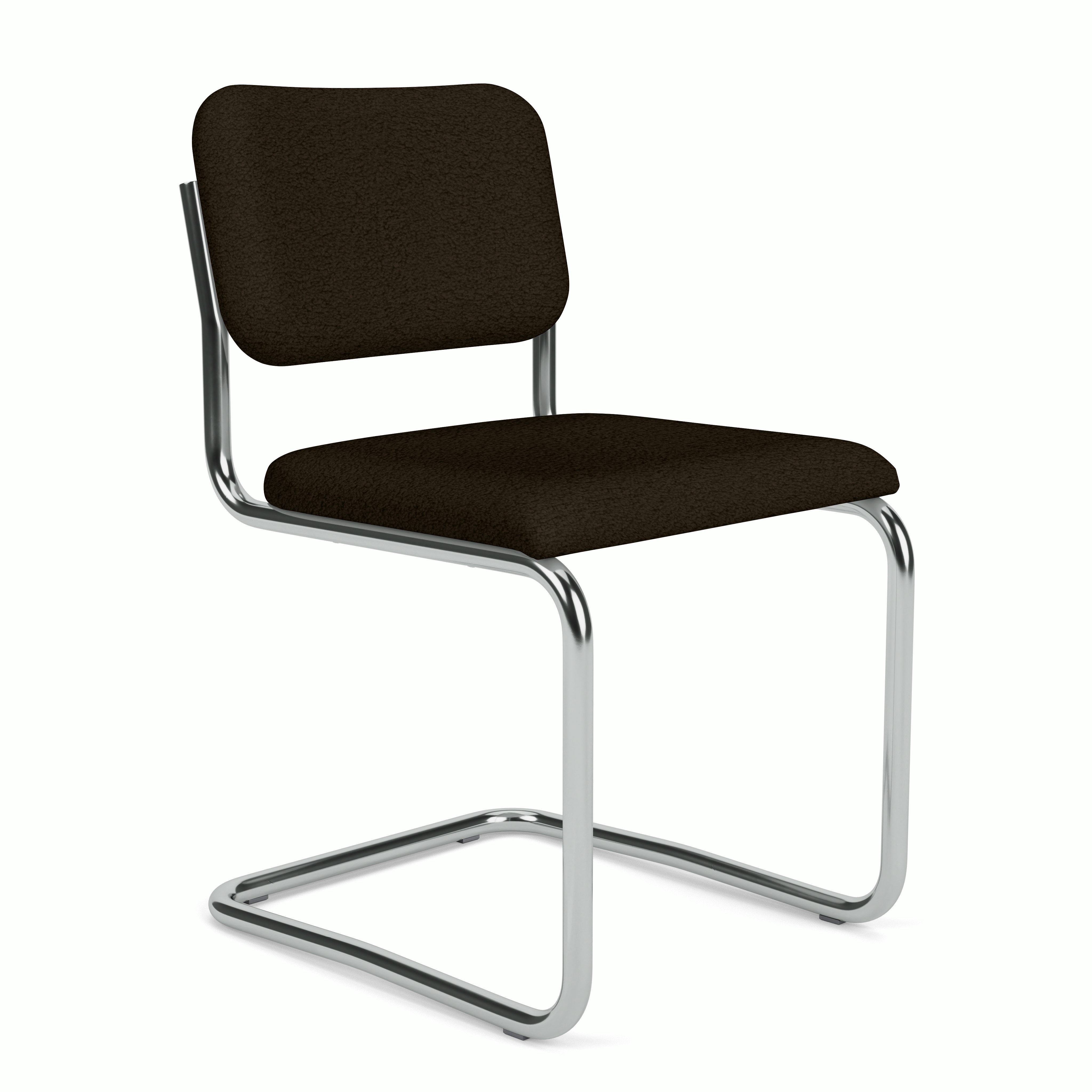 Cesca Upholstered Side Chair,  Fully Upholstered in Puff Sable,  Polished Chrome