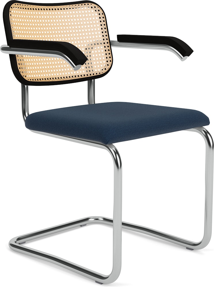 Cesca Armchair - Caned/Ebonized Beech Back, Upholstered Seat, Classic Boucle, Arcane