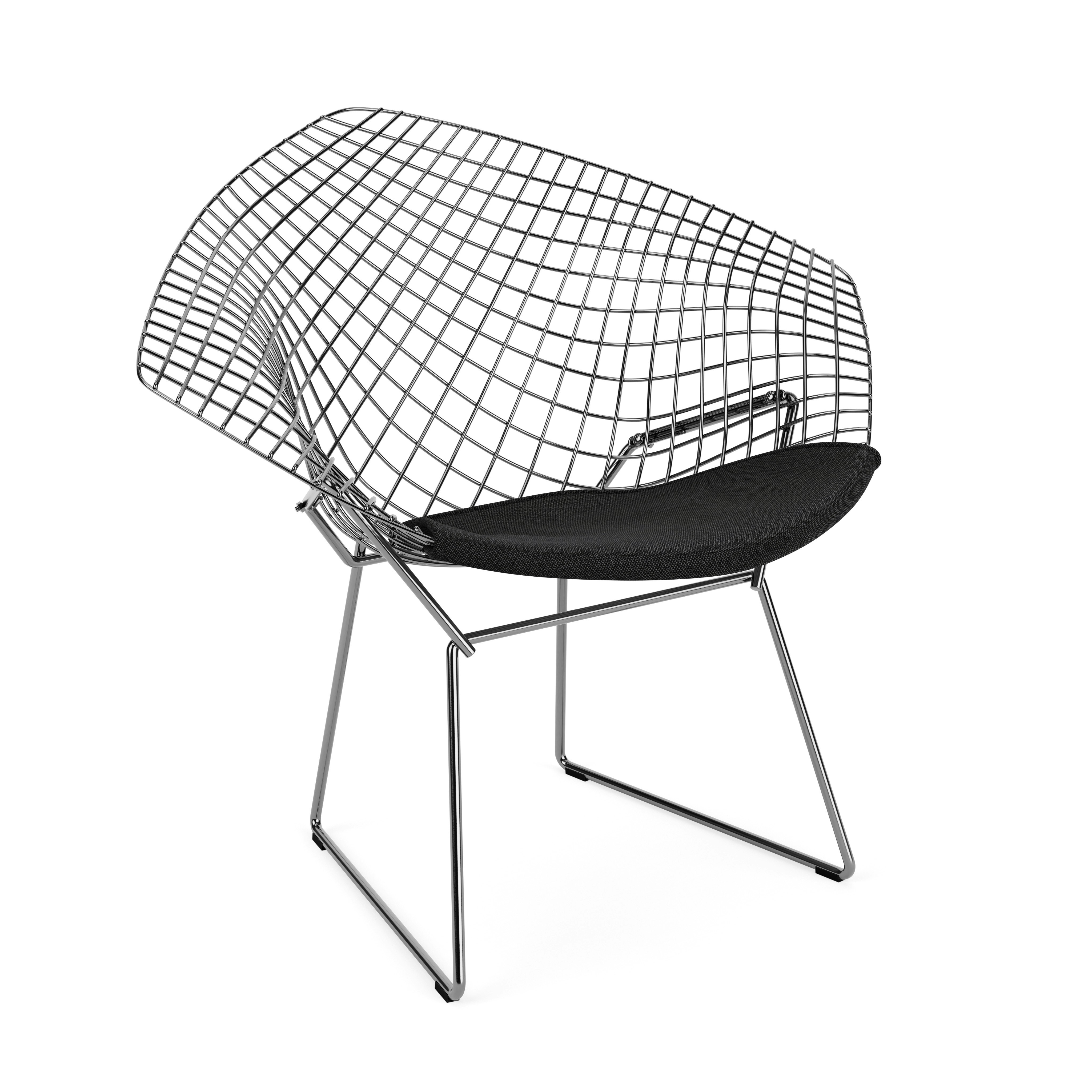 Bertoia Diamond Chair, Polished Chrome, Seat Pad, Hourglass, Caviar