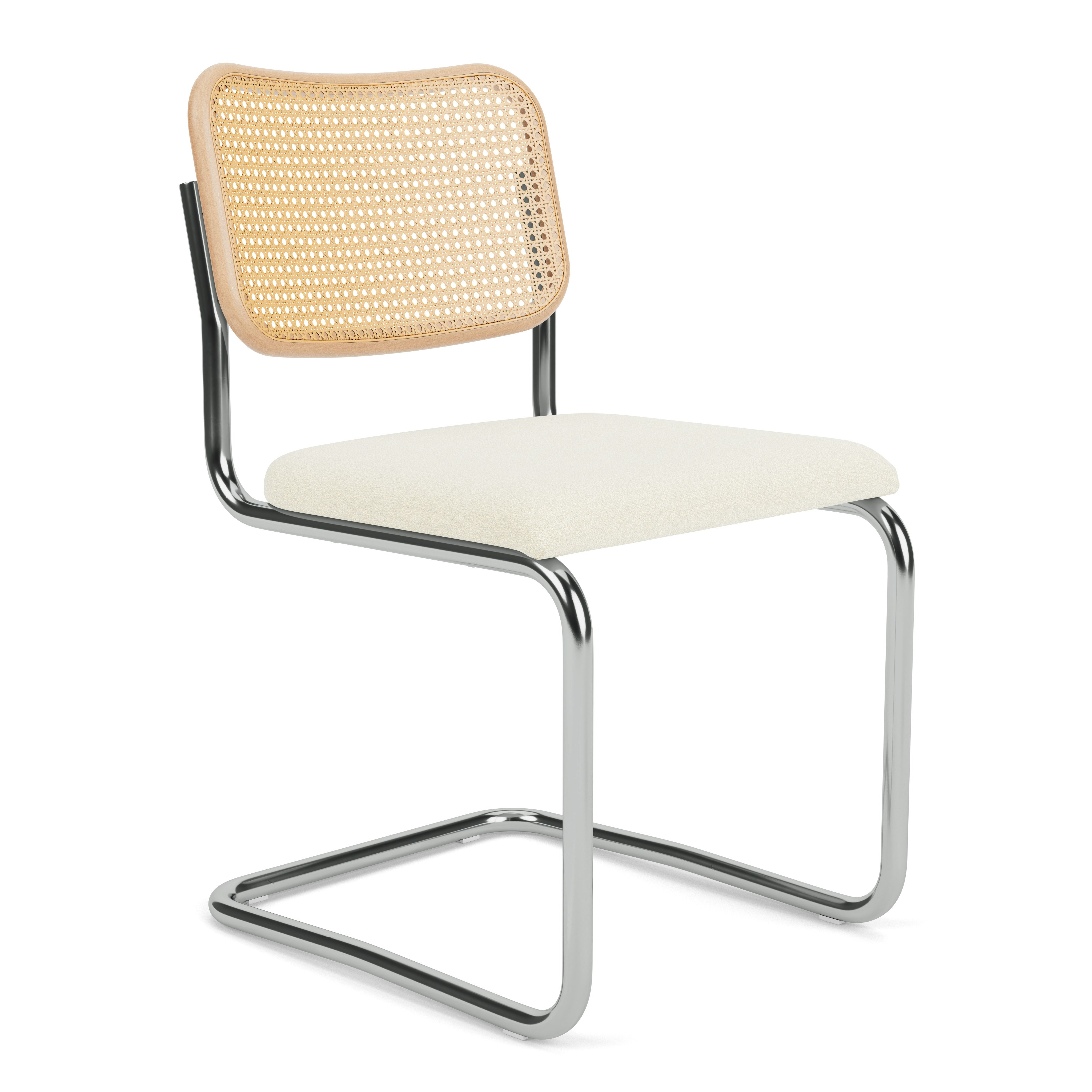 Cesca Side Chair, Caned \ Natural BeechBack, Upholstered Seat, Classic Boucle, Pearl