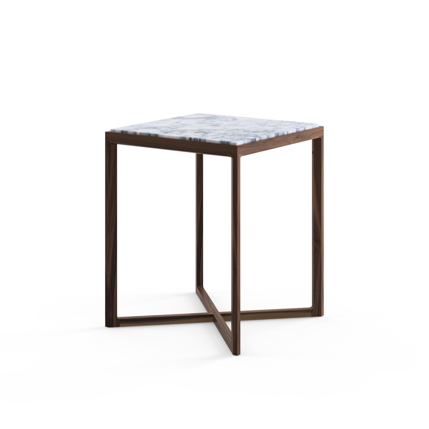 Krusin Side Table - Medium, Marble, Satin Arabescato, American Walnut