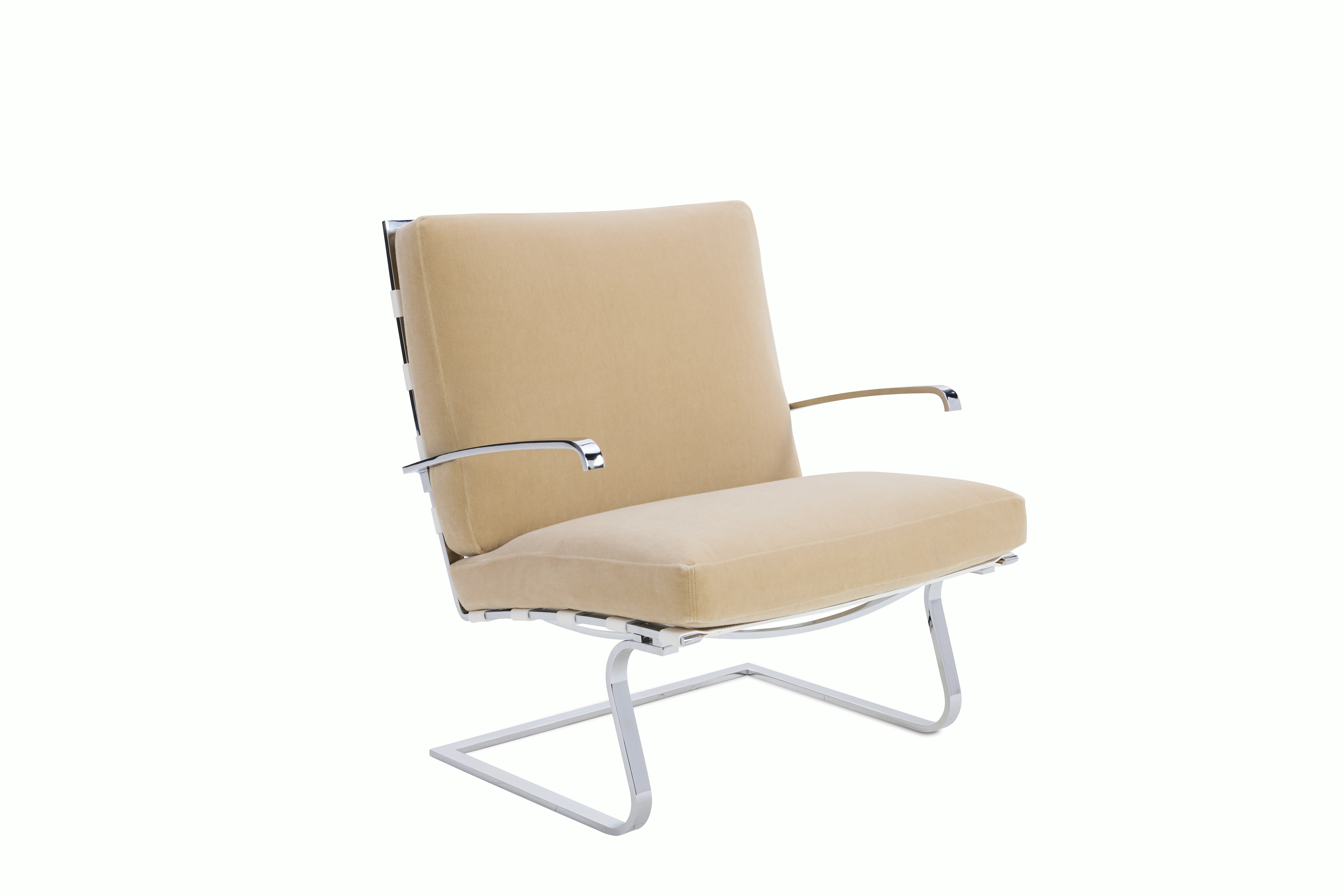 Tugendhat Chair - Arms, Knoll Velvet, Palomino, Belting Leather, Tan, Chrome