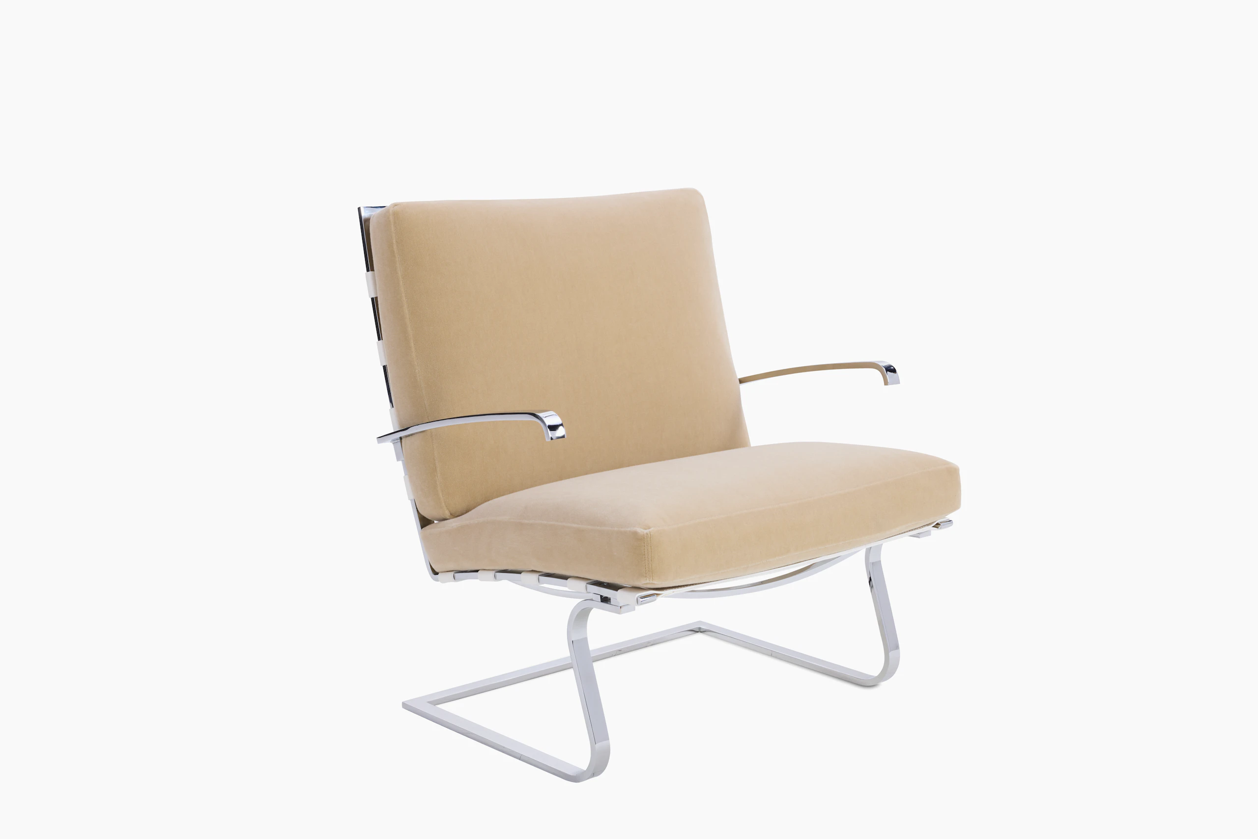 Tugendhat Chair - Arms, Knoll Velvet, Palomino, Belting Leather, Tan, Chrome