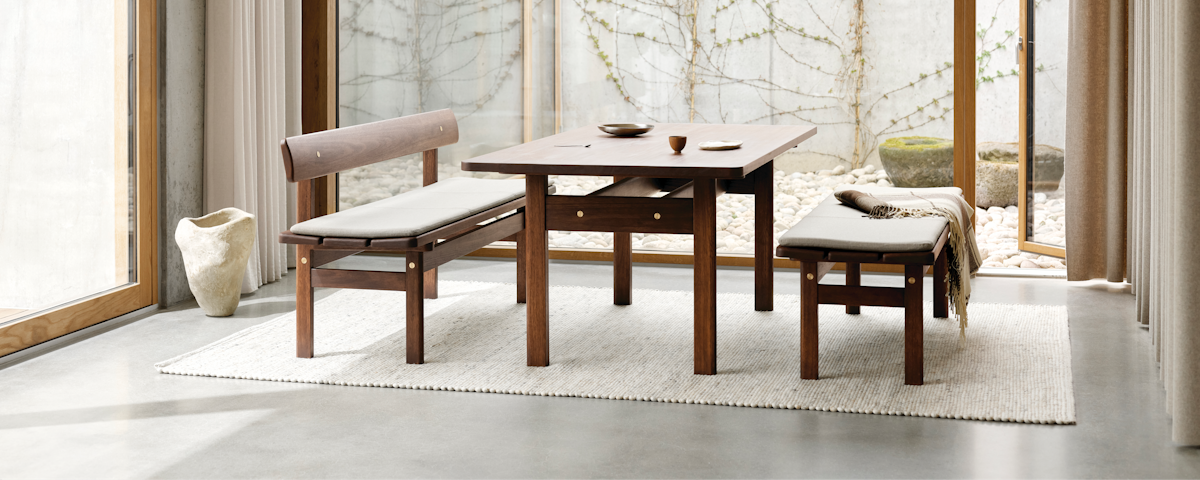 Asserbo Bench, Asserbo Bench Cushion, and Asserbo Dining Table in dining room setting