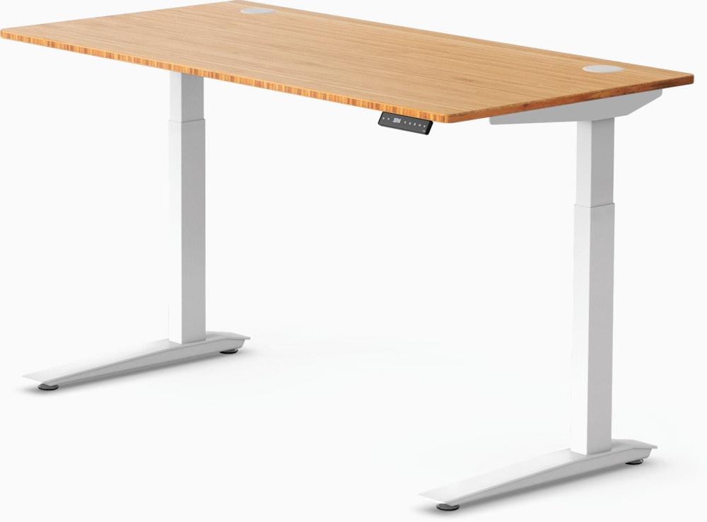 Jarvis Bamboo Standing Desk with bamboo rectangular top and white frame